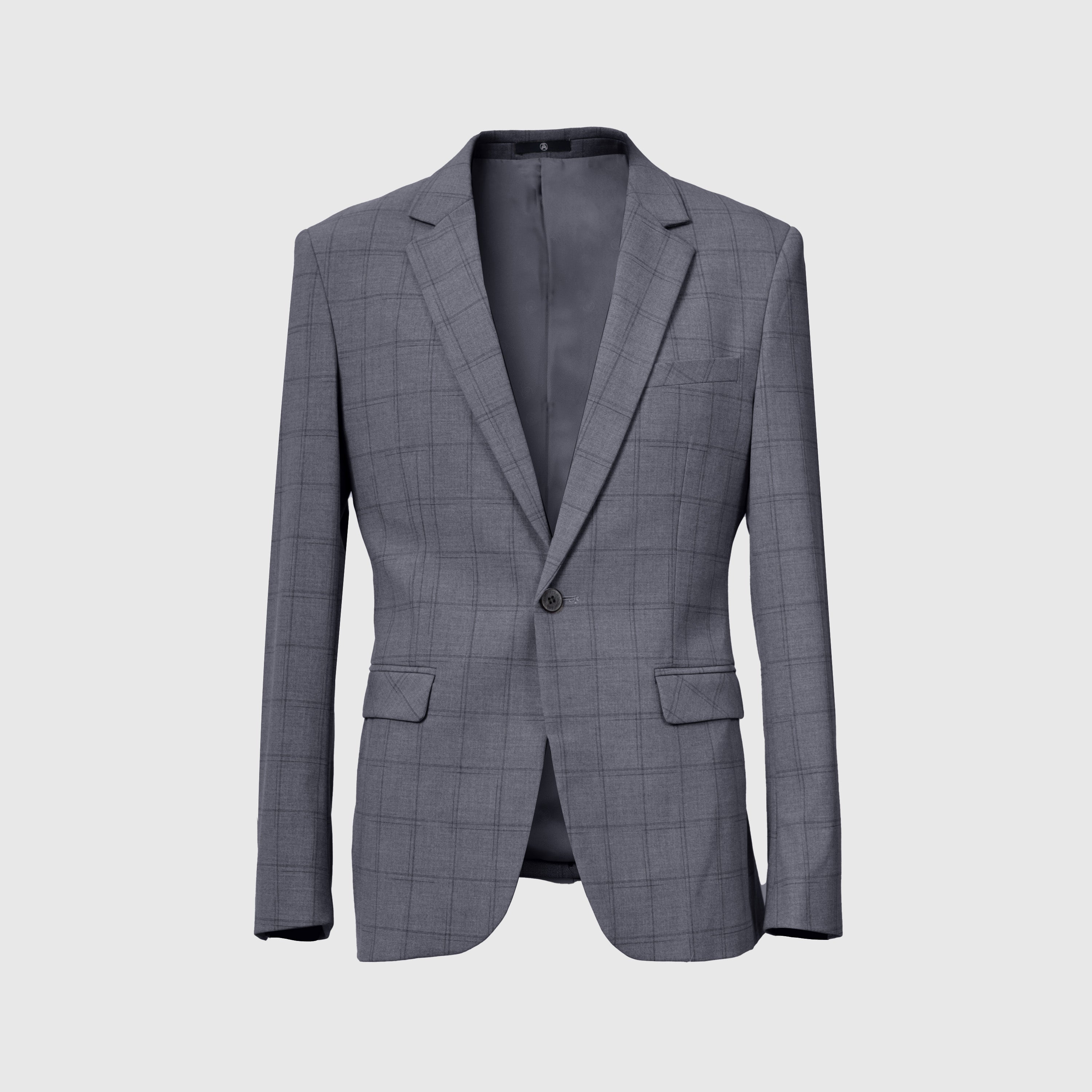 Windowpane Skinny Fit Single Button Formal Suit in Grey