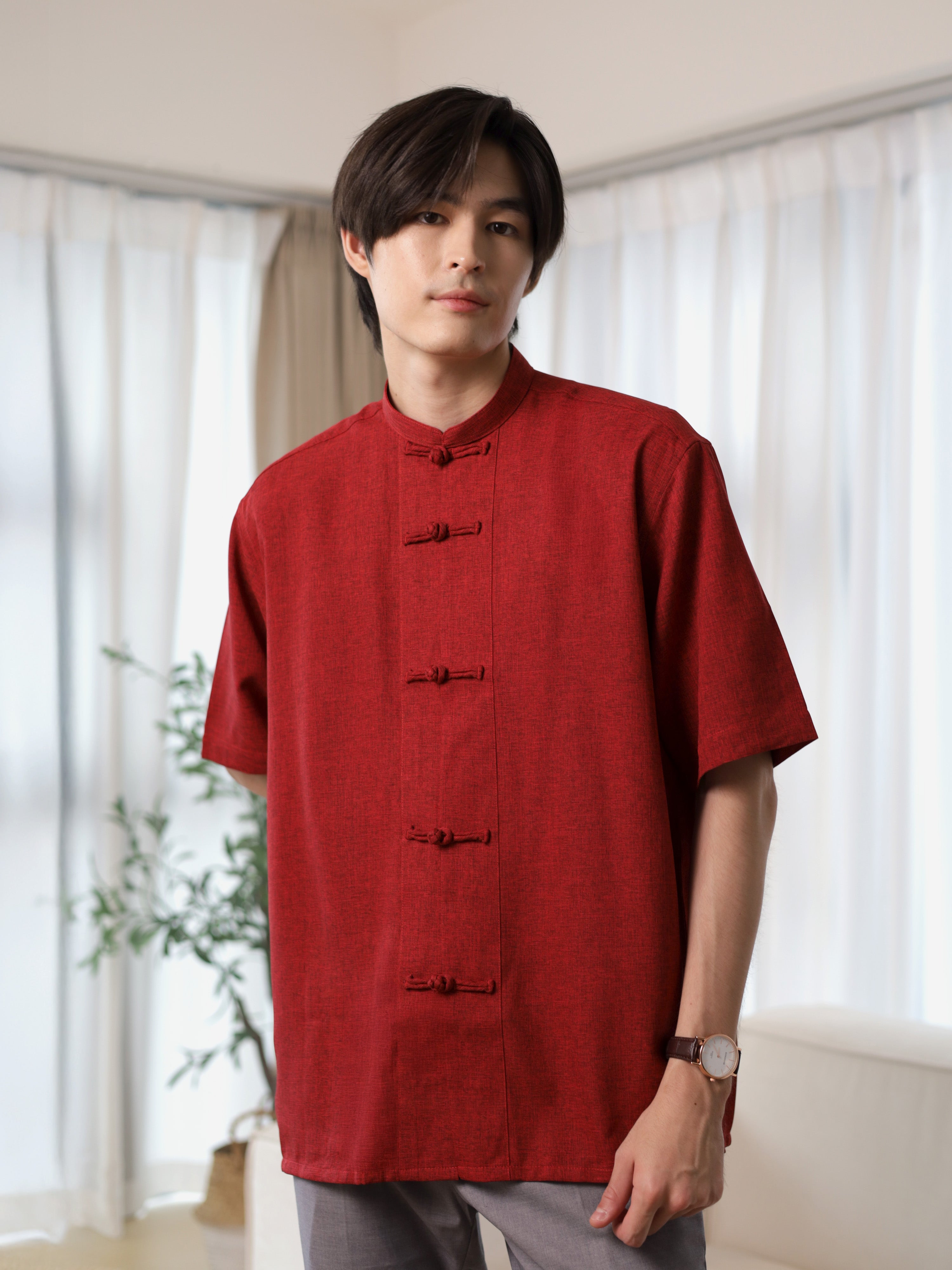 Linen Tang Shirt in Red