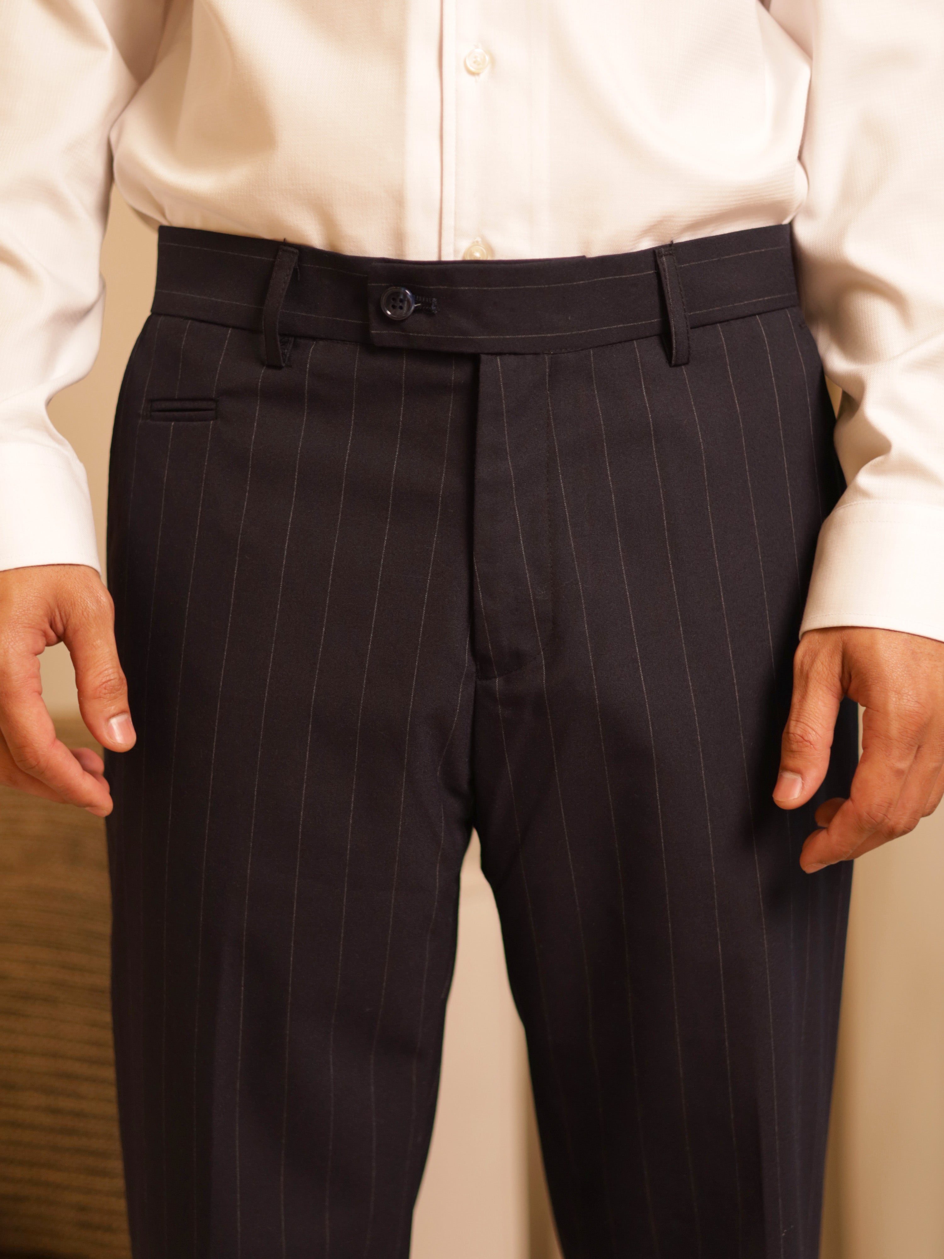 Neapolitan Pinstripe Formal Trousers in Dark Blue