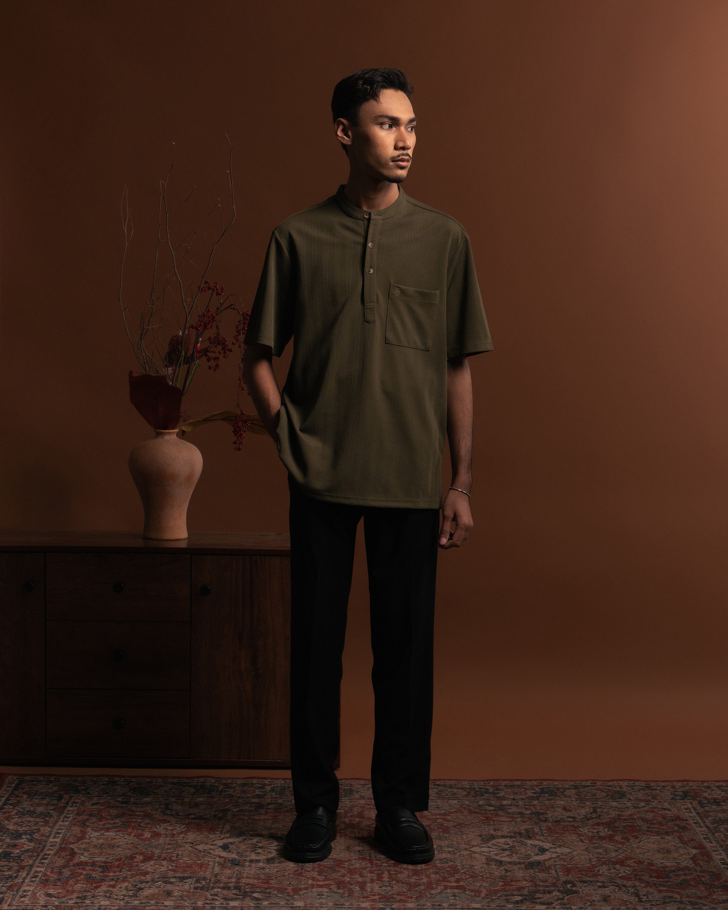 Striped Kurta Shirt in Green