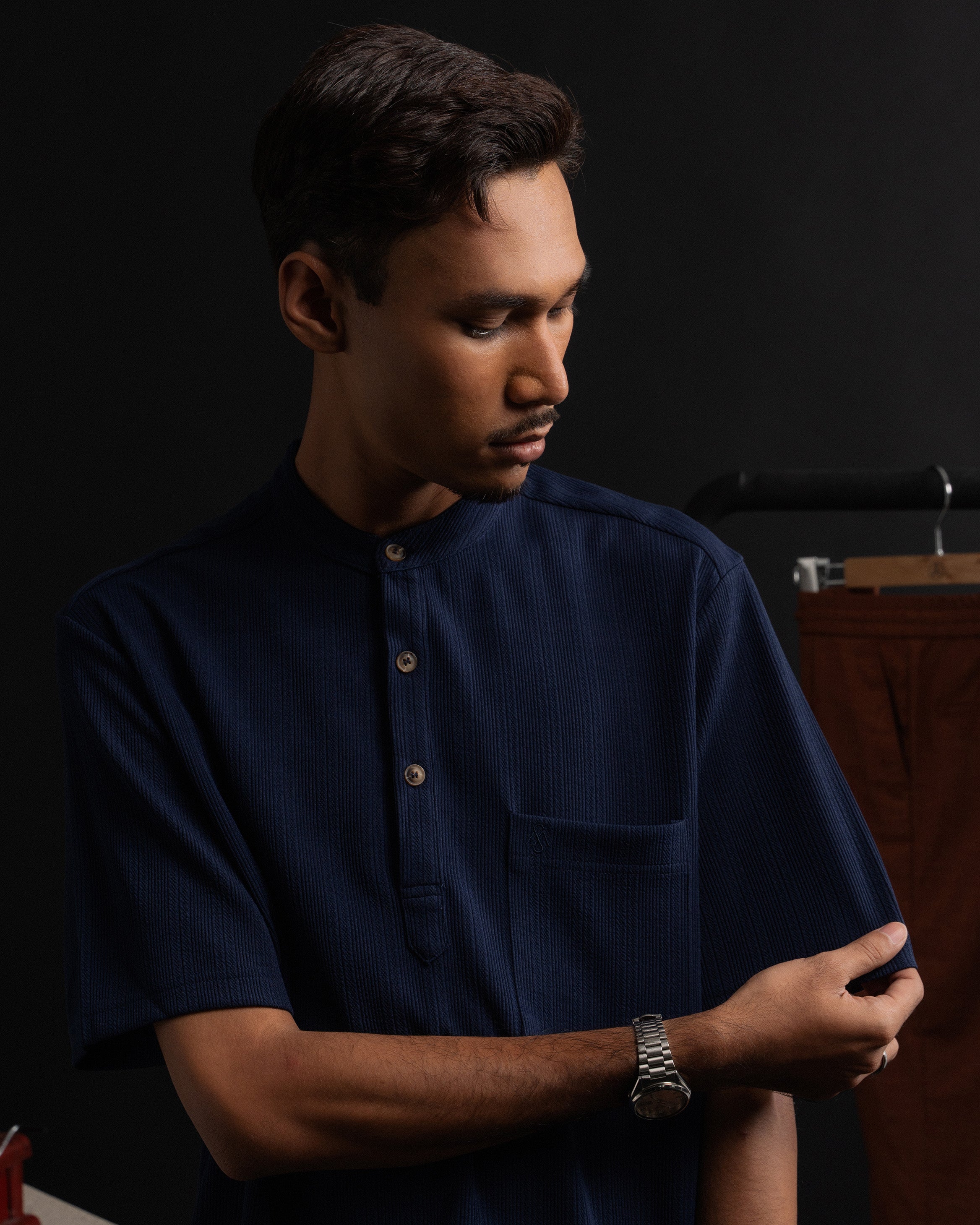 Striped Kurta Shirt in Navy Blue