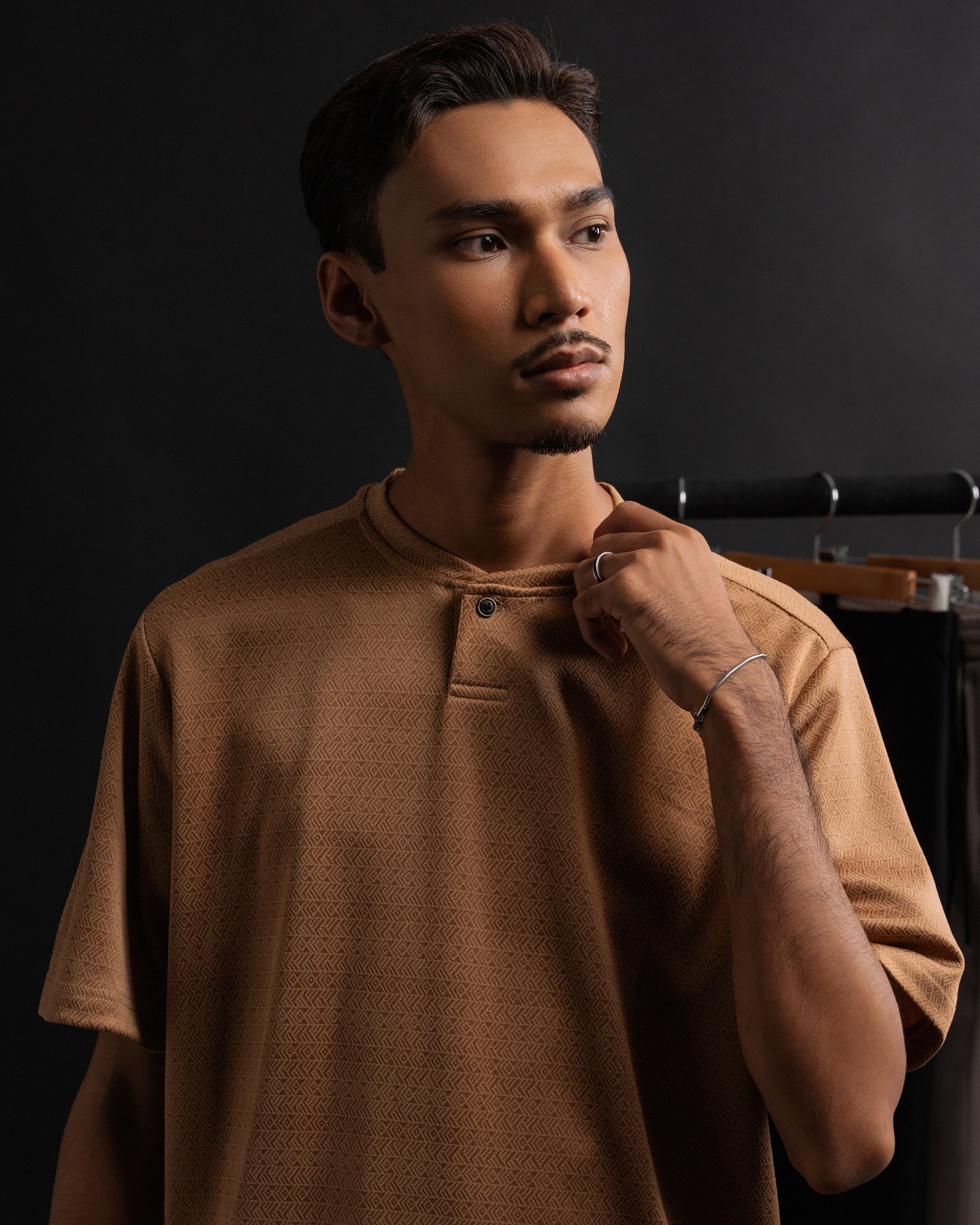 jacquard Kurta Shirt in Brown