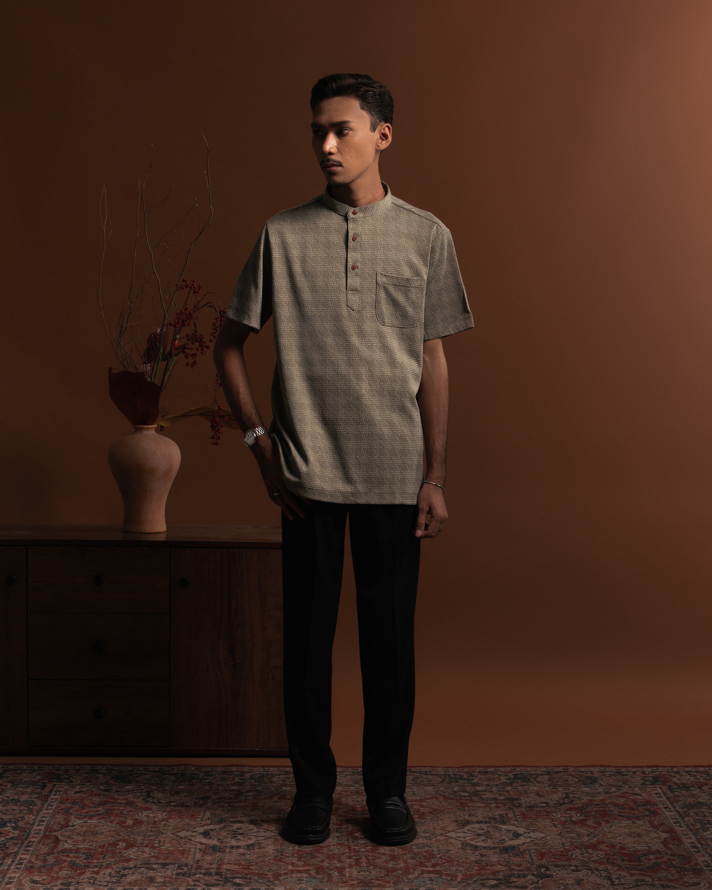 Geo Kurta Shirt in green