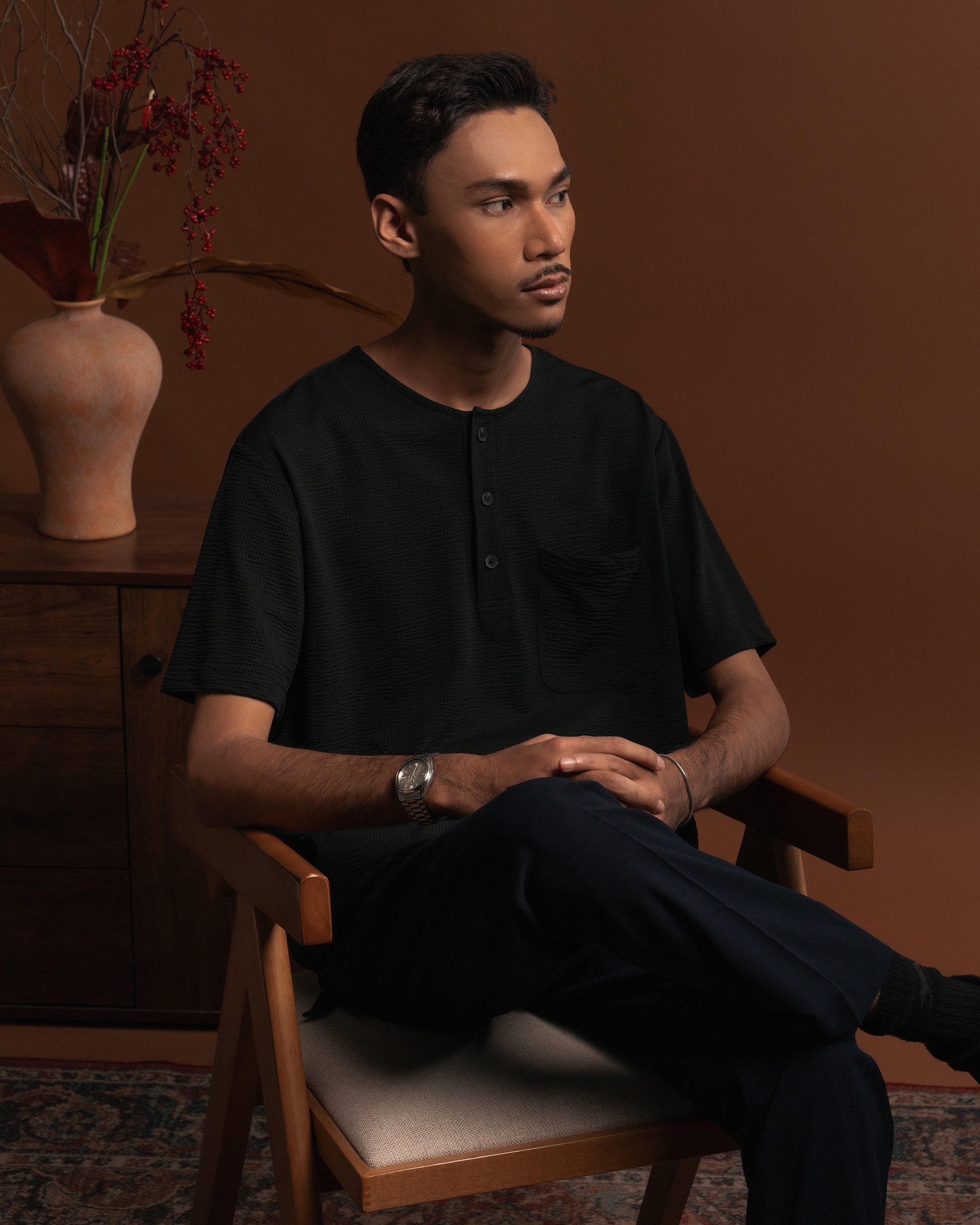 Weave Kurta Shirt in Black