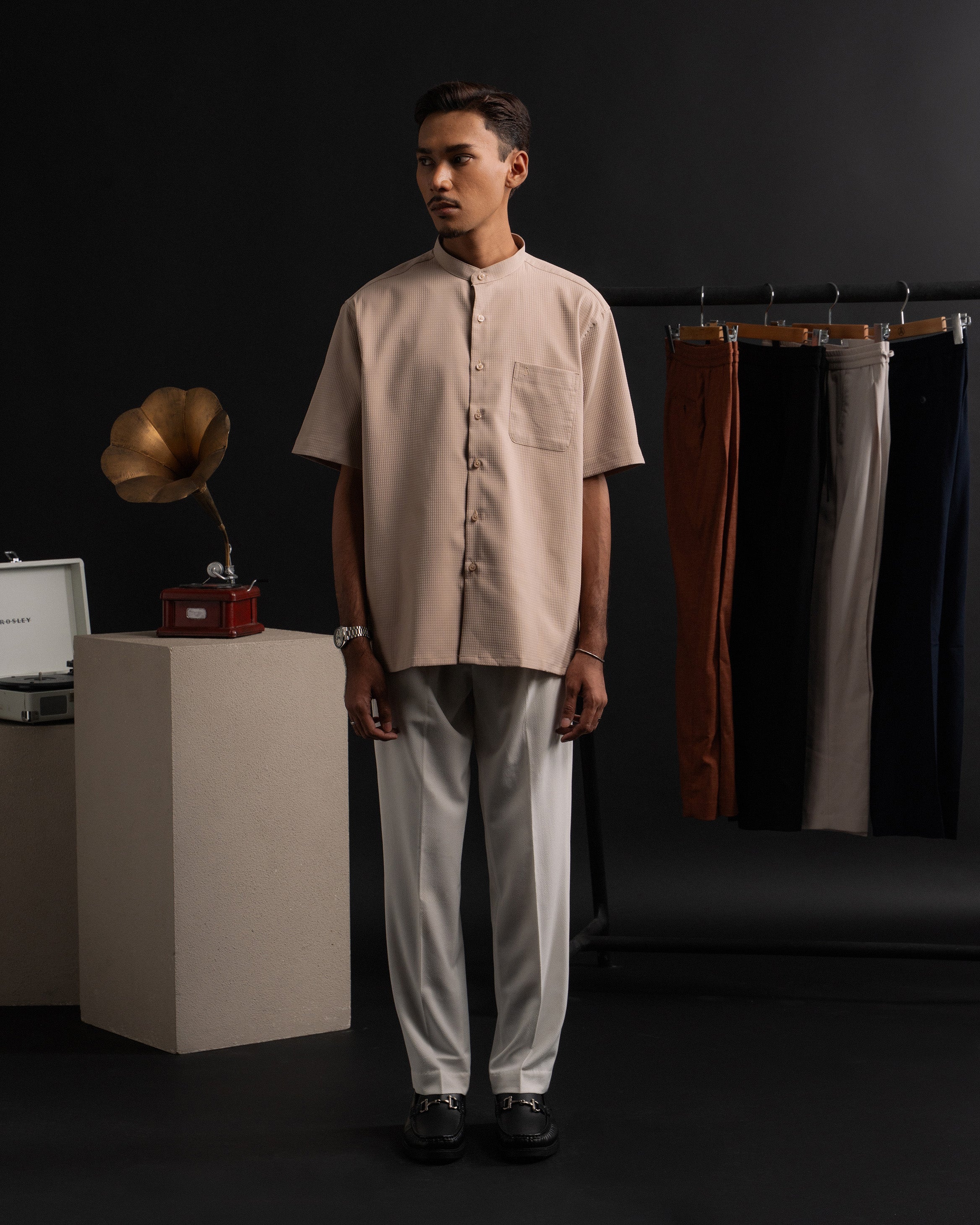 Waffle Kurta Shirt in Cream