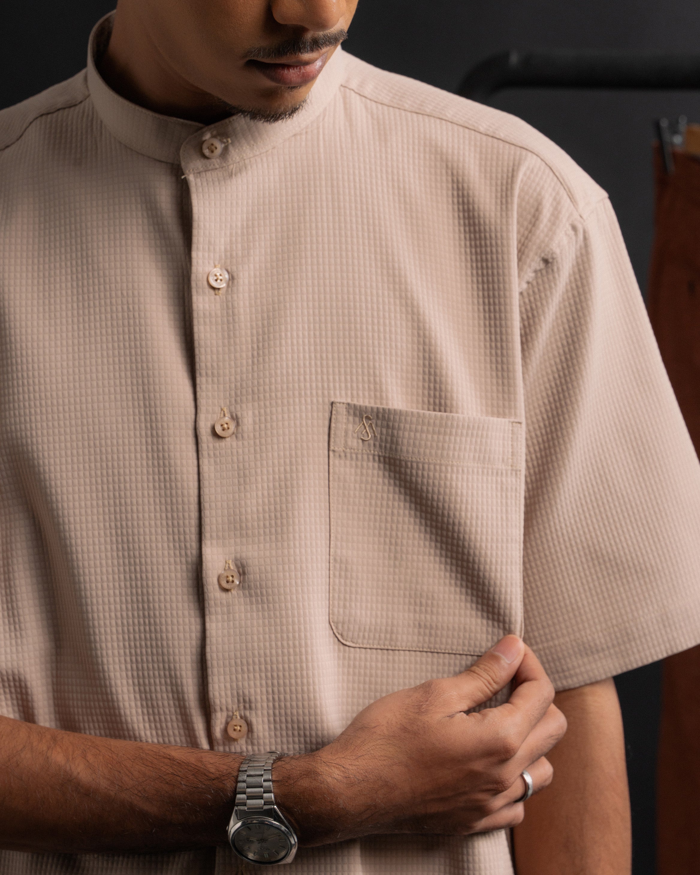 Waffle Kurta Shirt in Cream