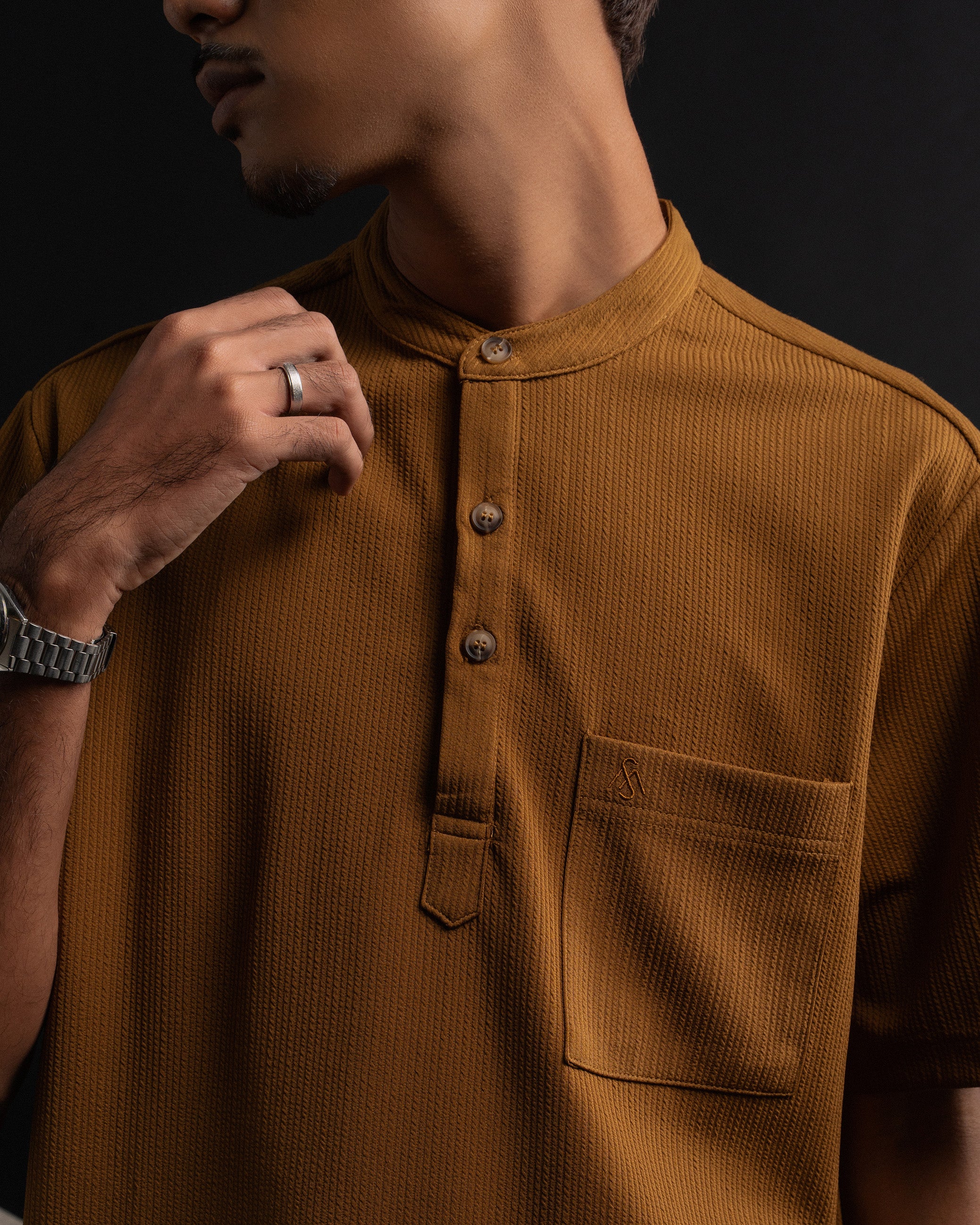 Textured Kurta Shirt in Brown