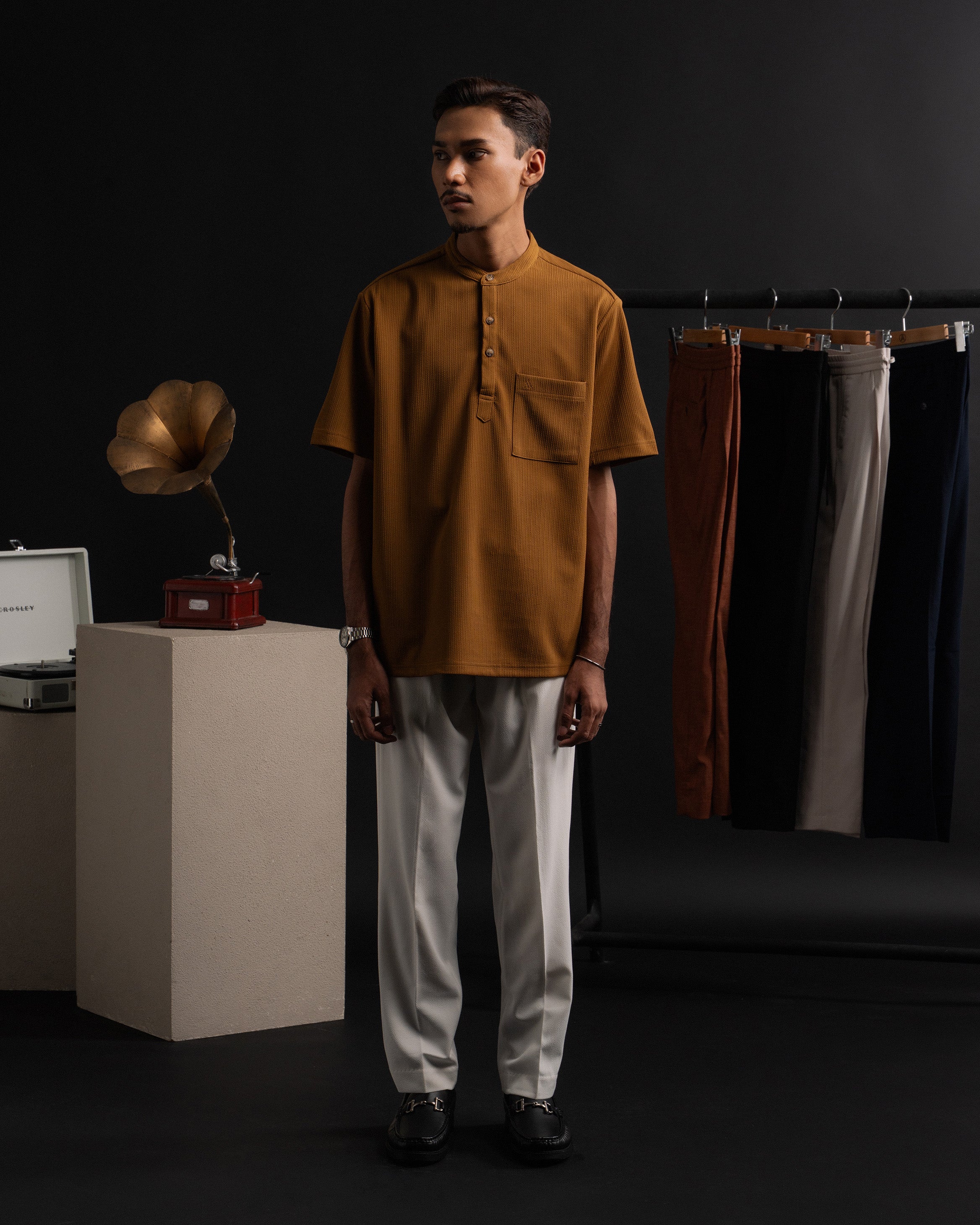 Textured Kurta Shirt in Brown