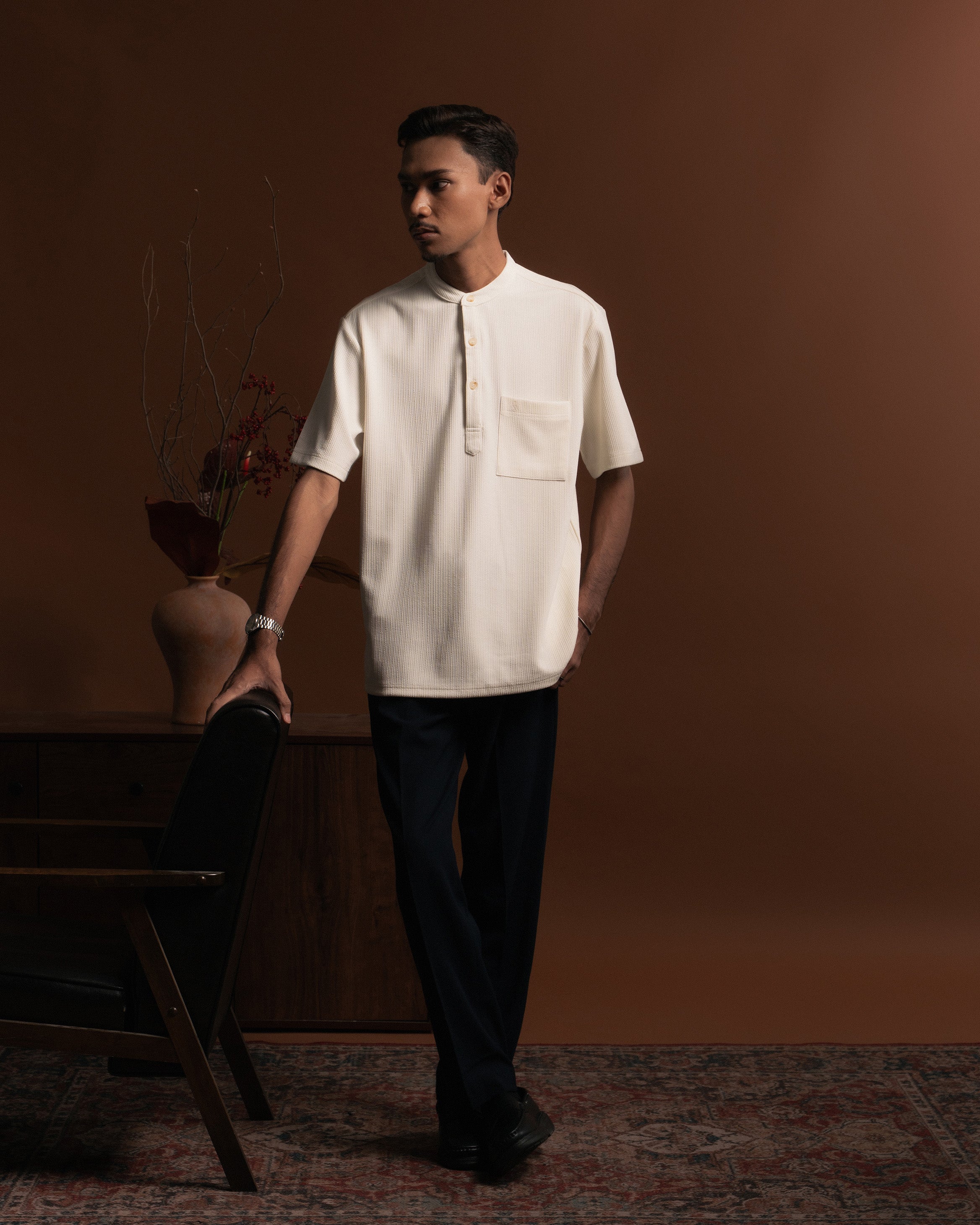 Textured Kurta Shirt in White