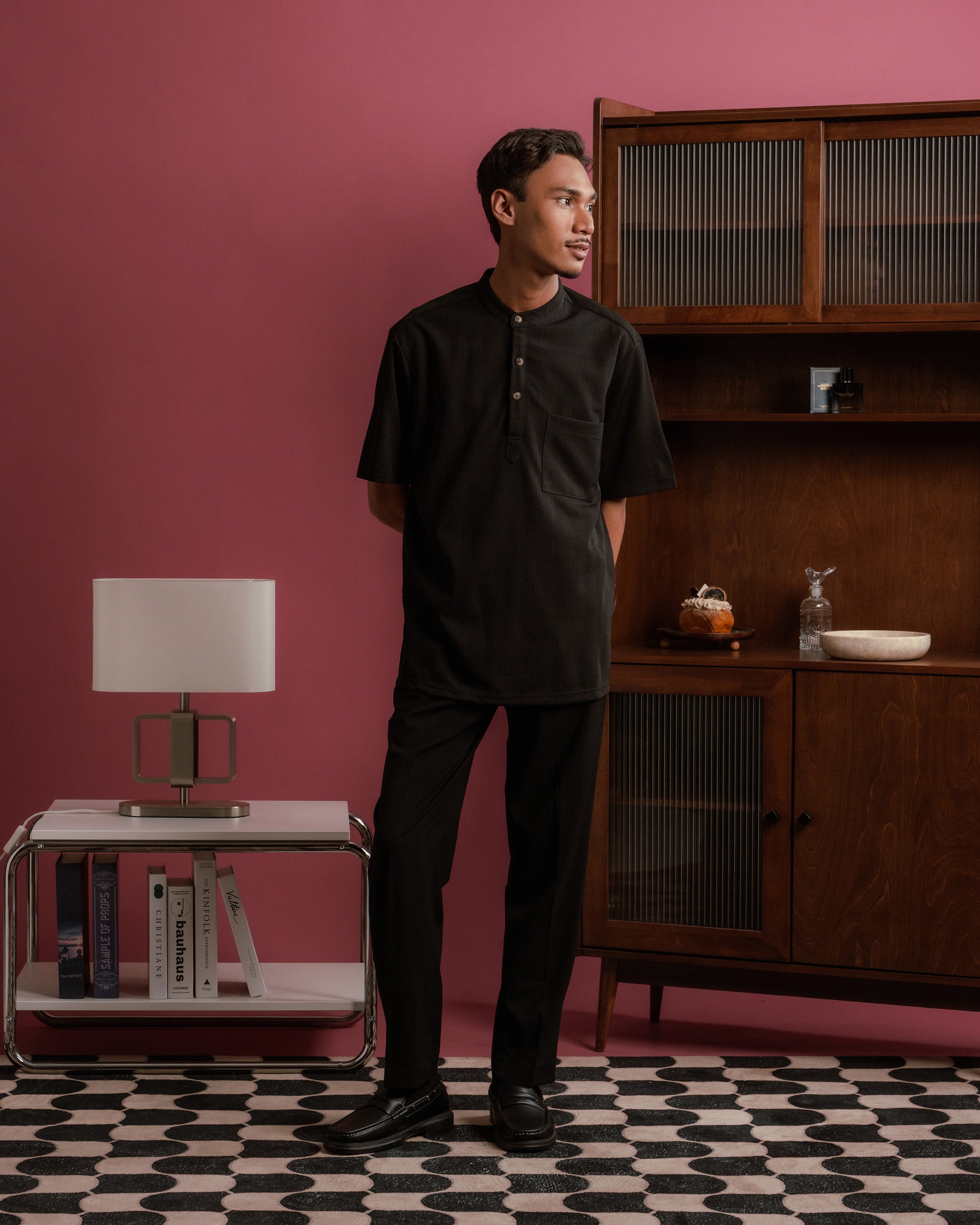 Striped Kurta Shirt in Black