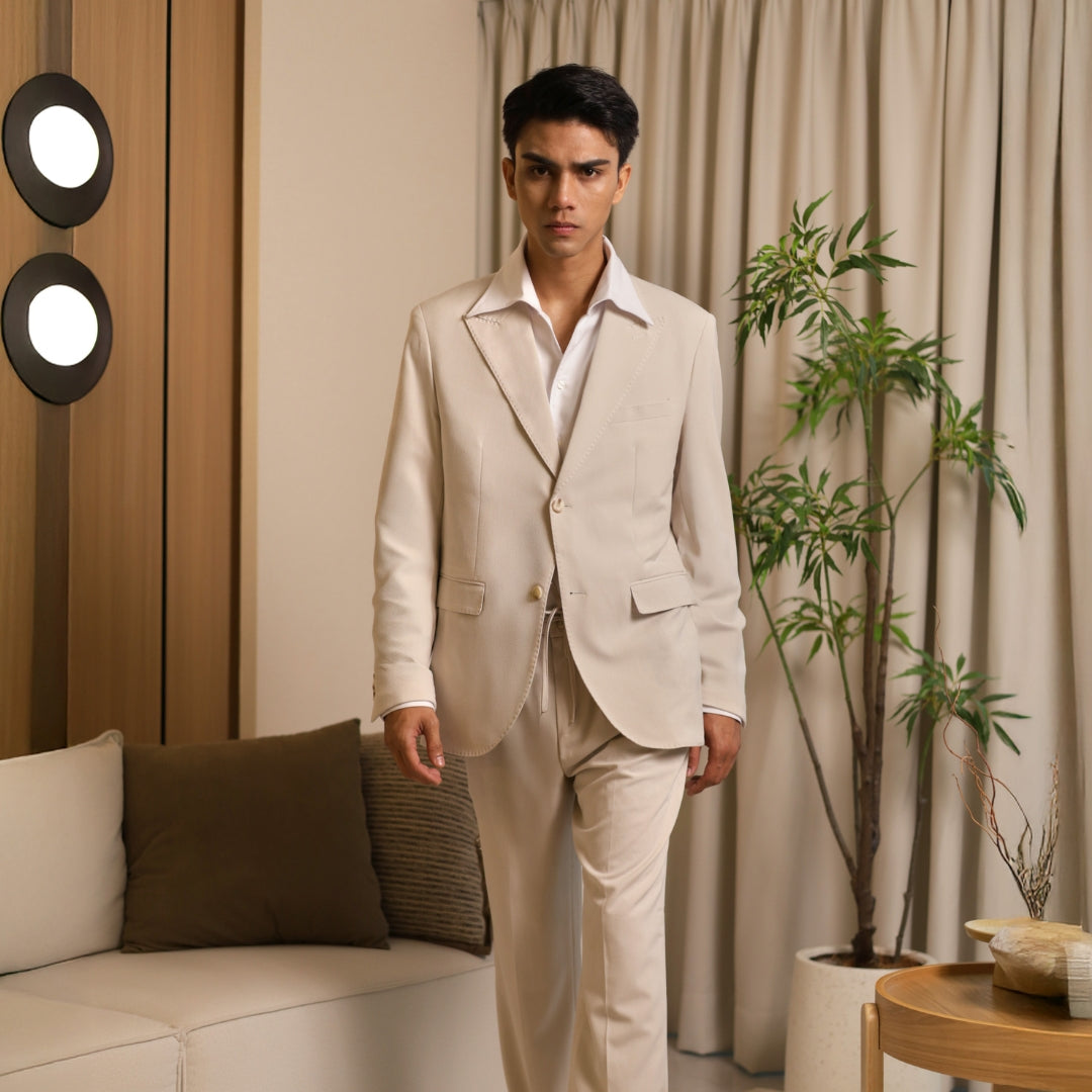 Neapolitan Peak Lapel Suit in Beige
