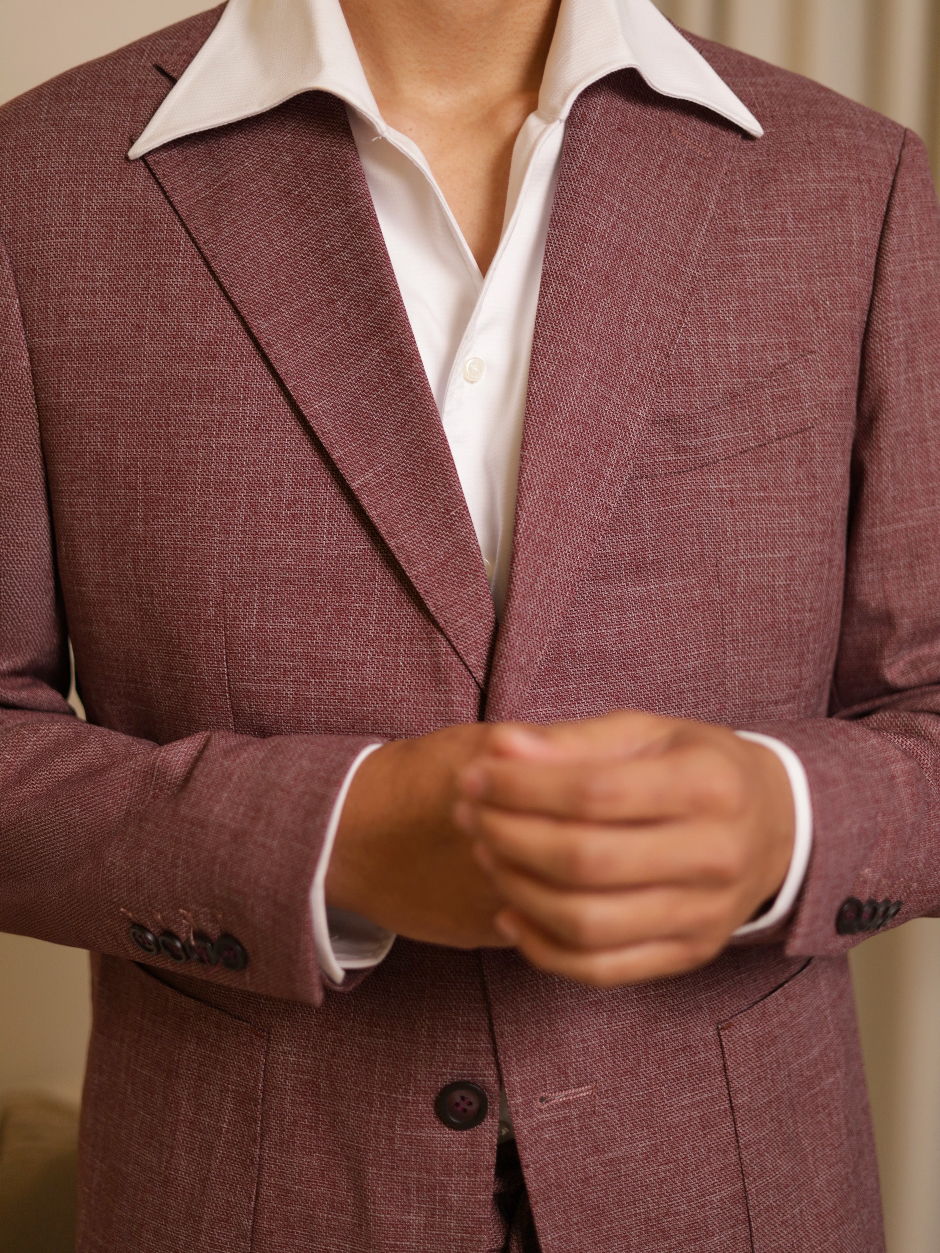 Neapolitan Notch Lapel Suit in burgundy