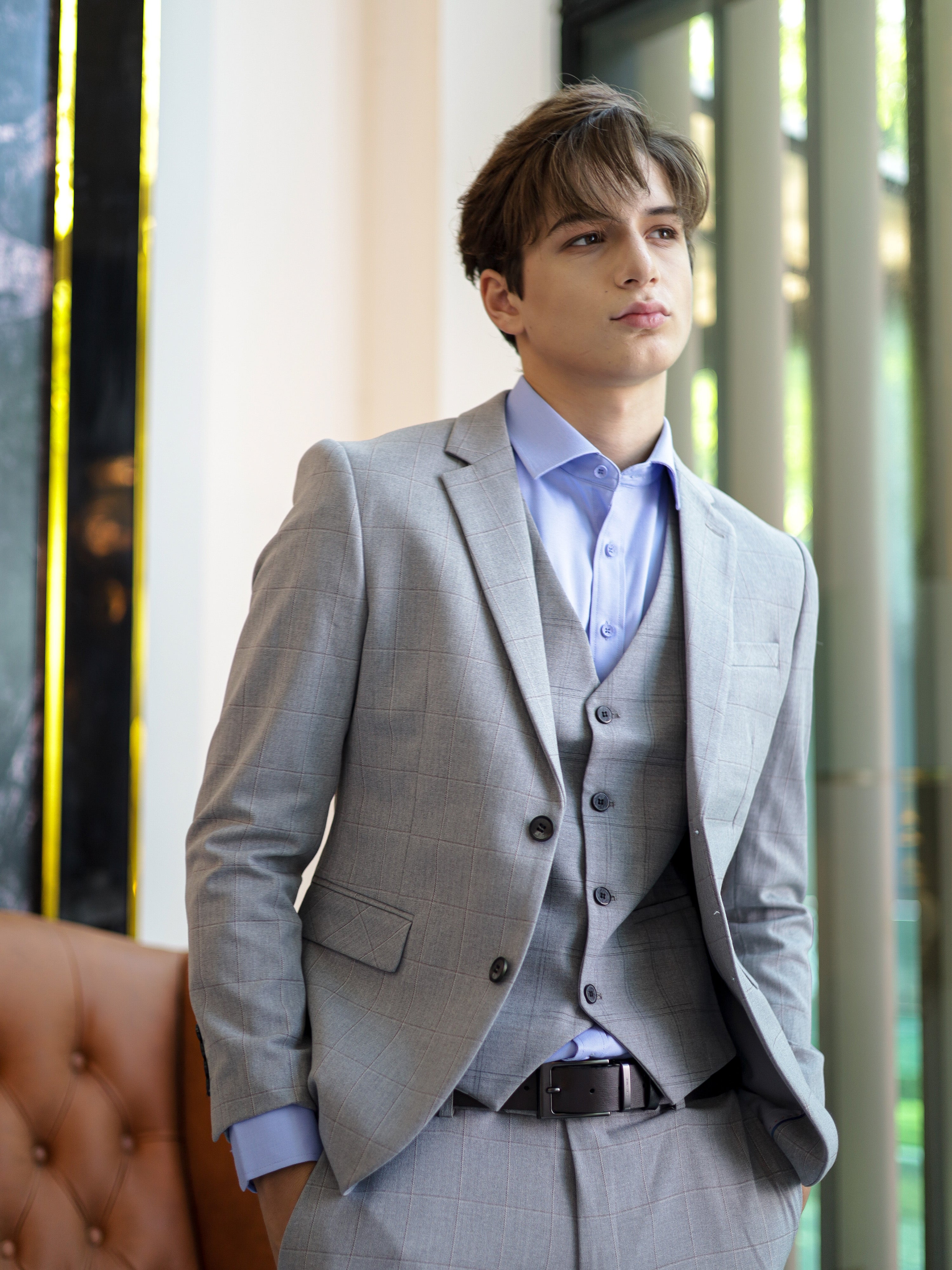WindowPane Slim Fit Formal Suit in Light Grey