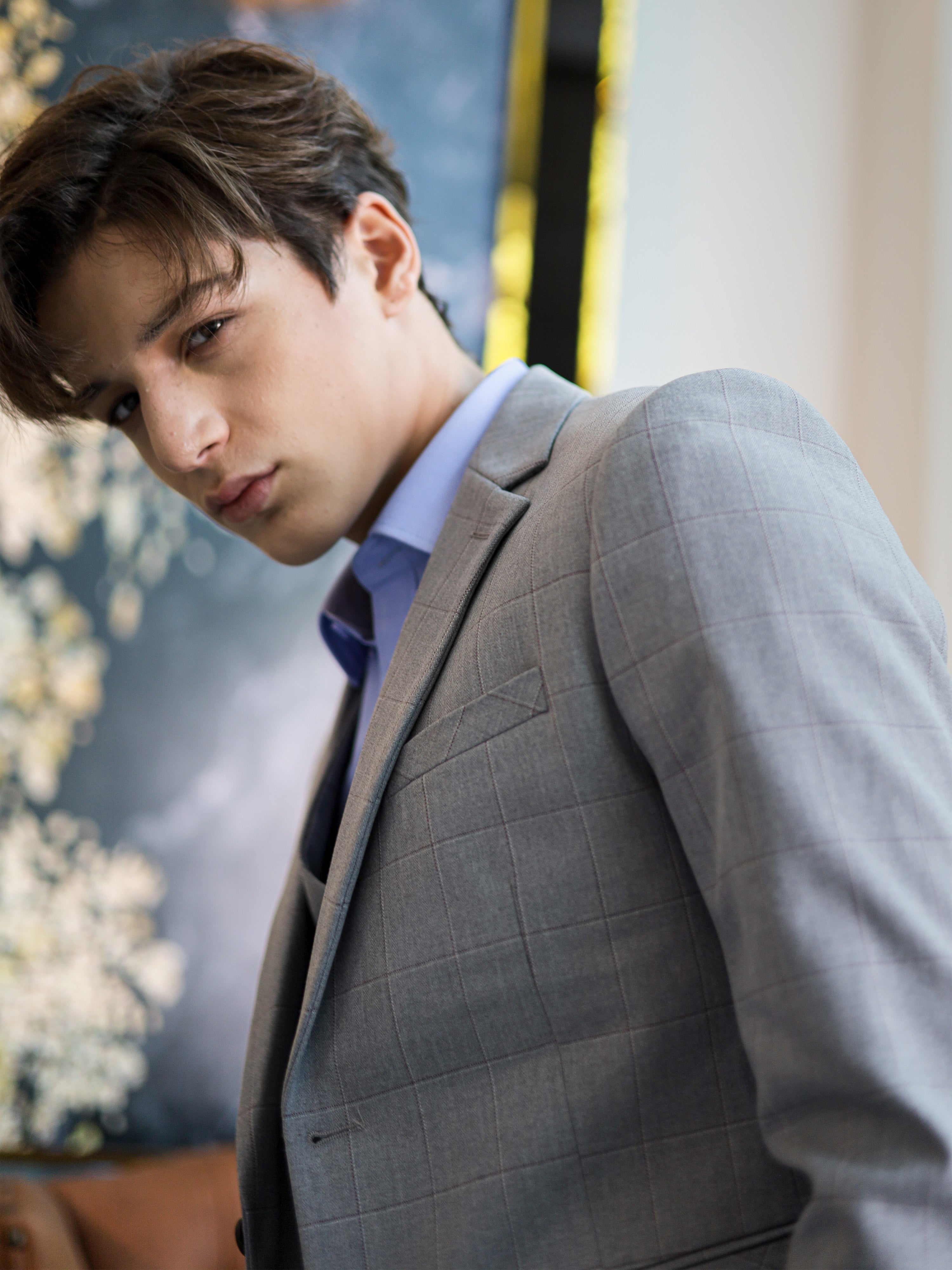WindowPane Slim Fit Formal Suit in Light Grey
