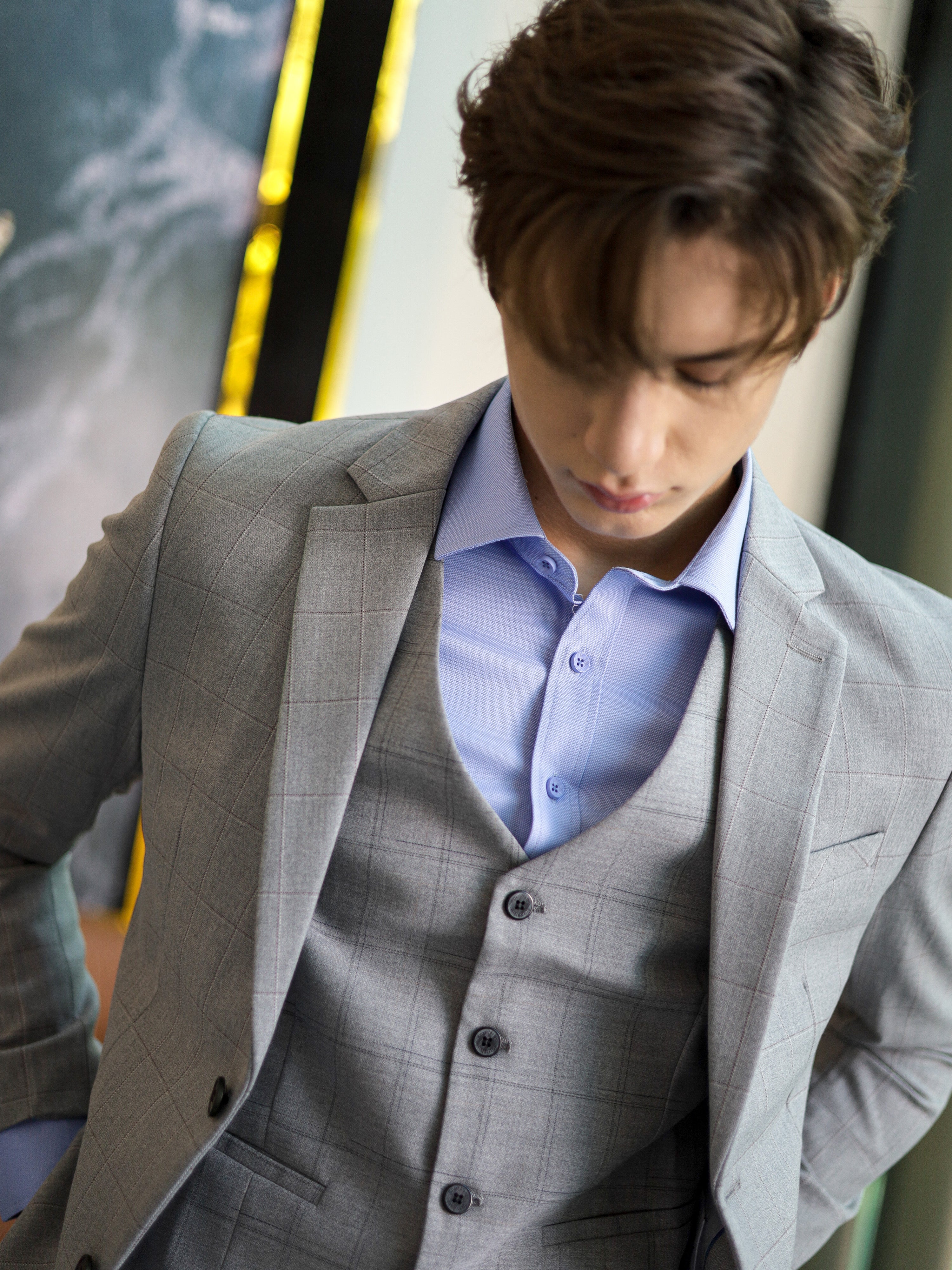 WindowPane Slim Fit Formal Suit in Light Grey