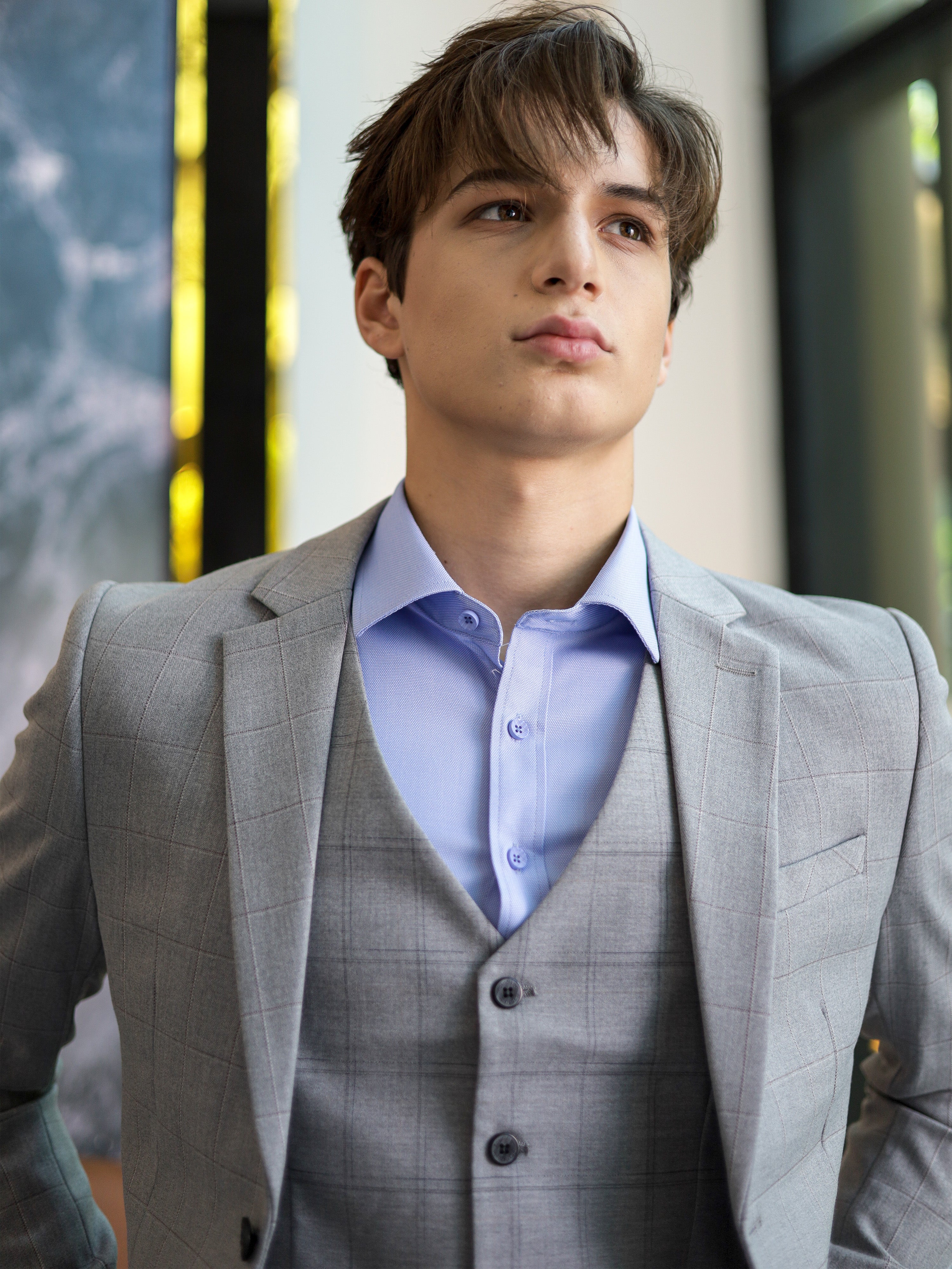 WindowPane Slim Fit Formal Suit in Light Grey