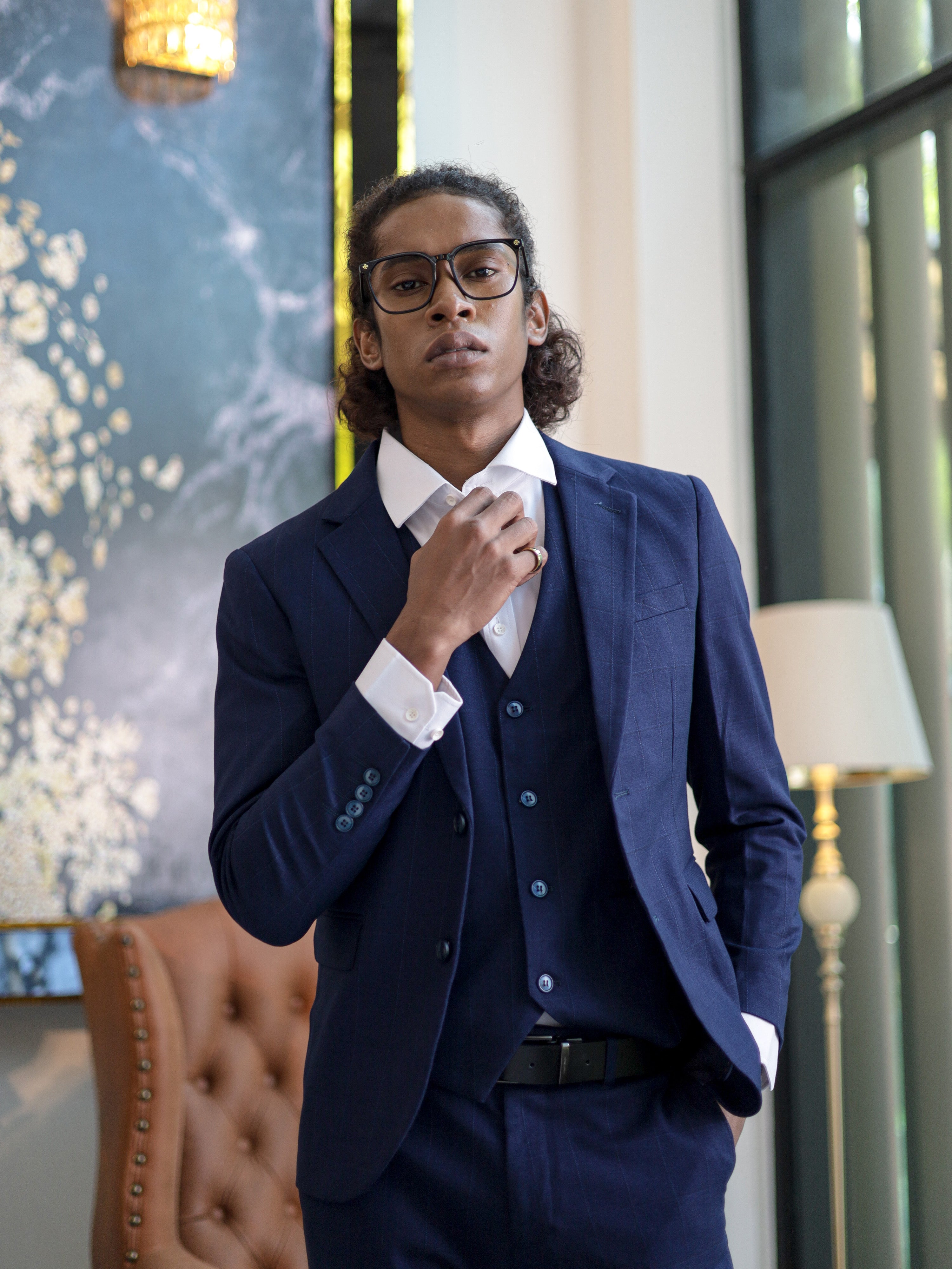 WindowPane Slim Fit Formal Suit in Blue