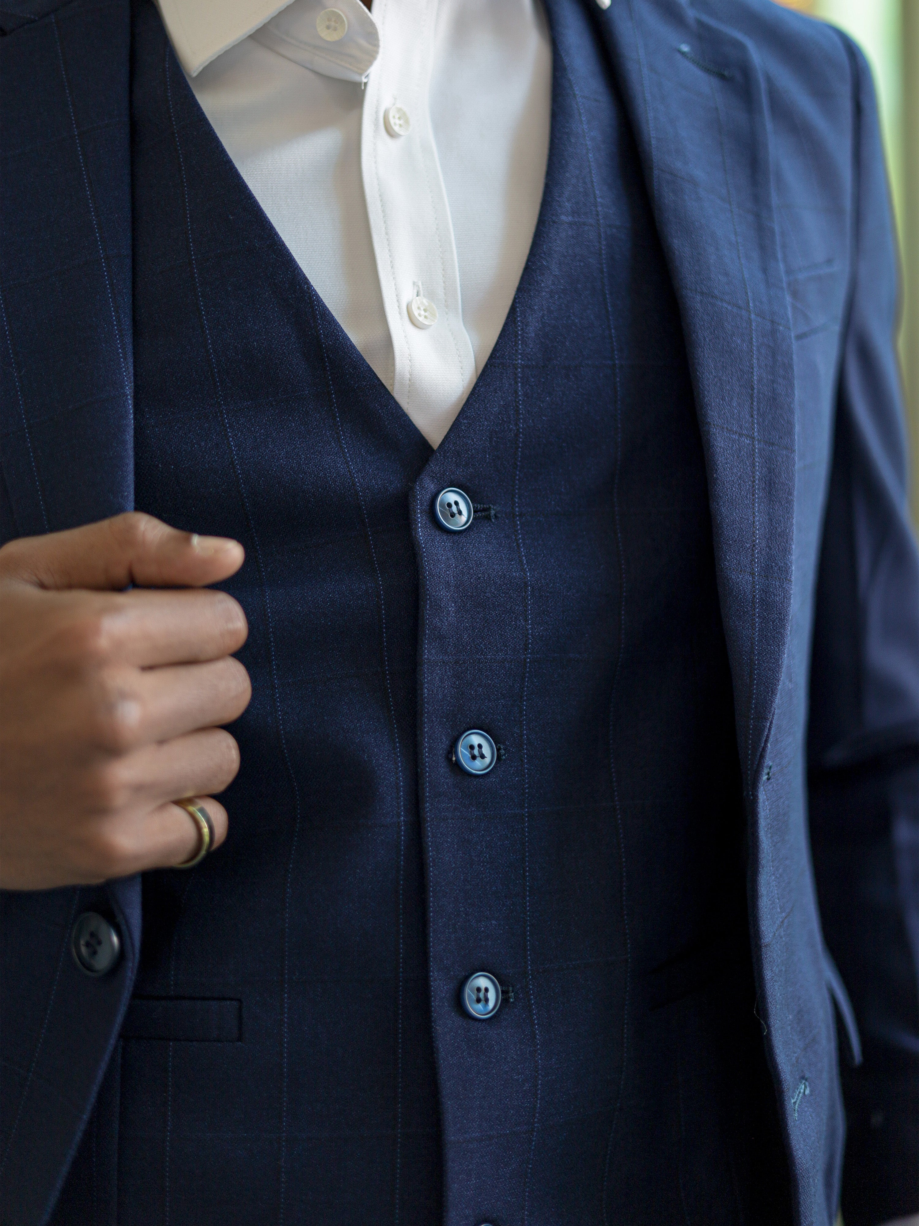 WindowPane Slim Fit Formal Suit in Blue
