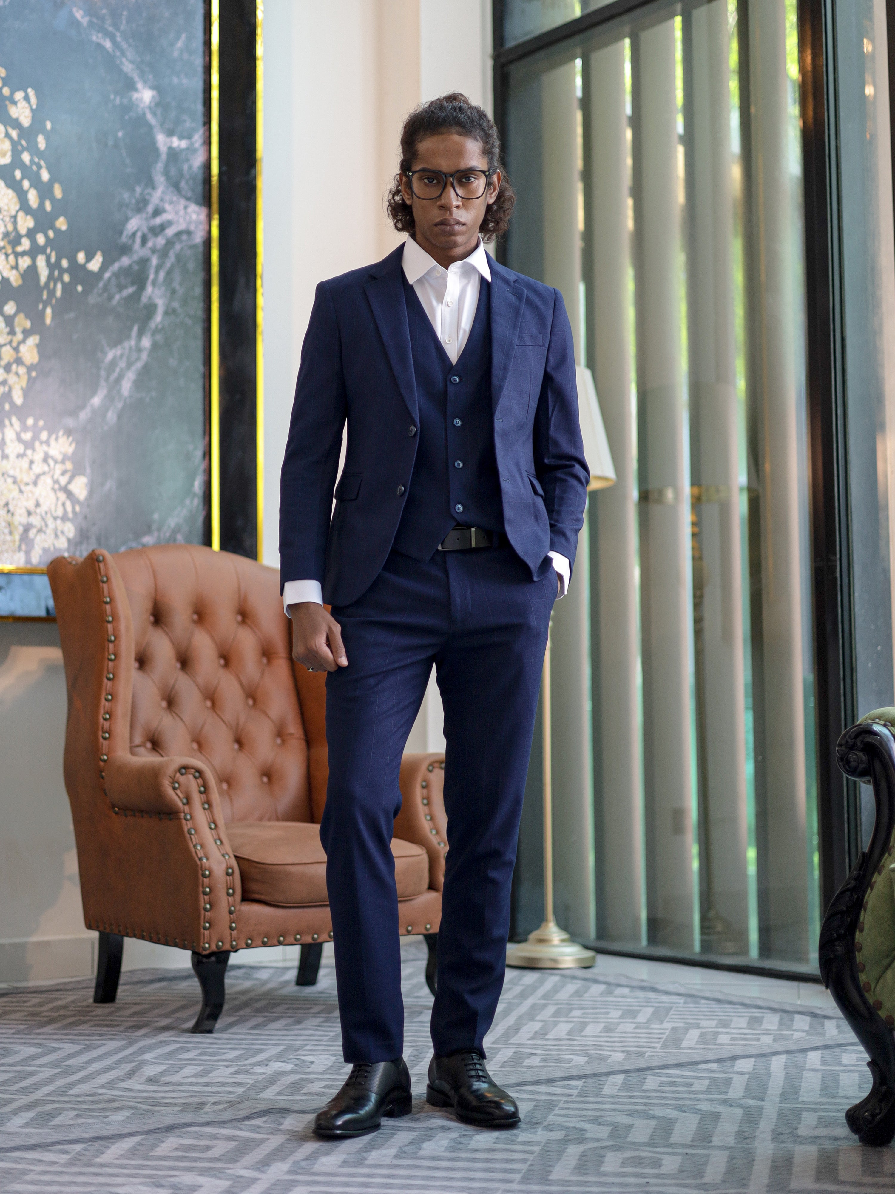 WindowPane Slim Fit Formal Suit in Blue