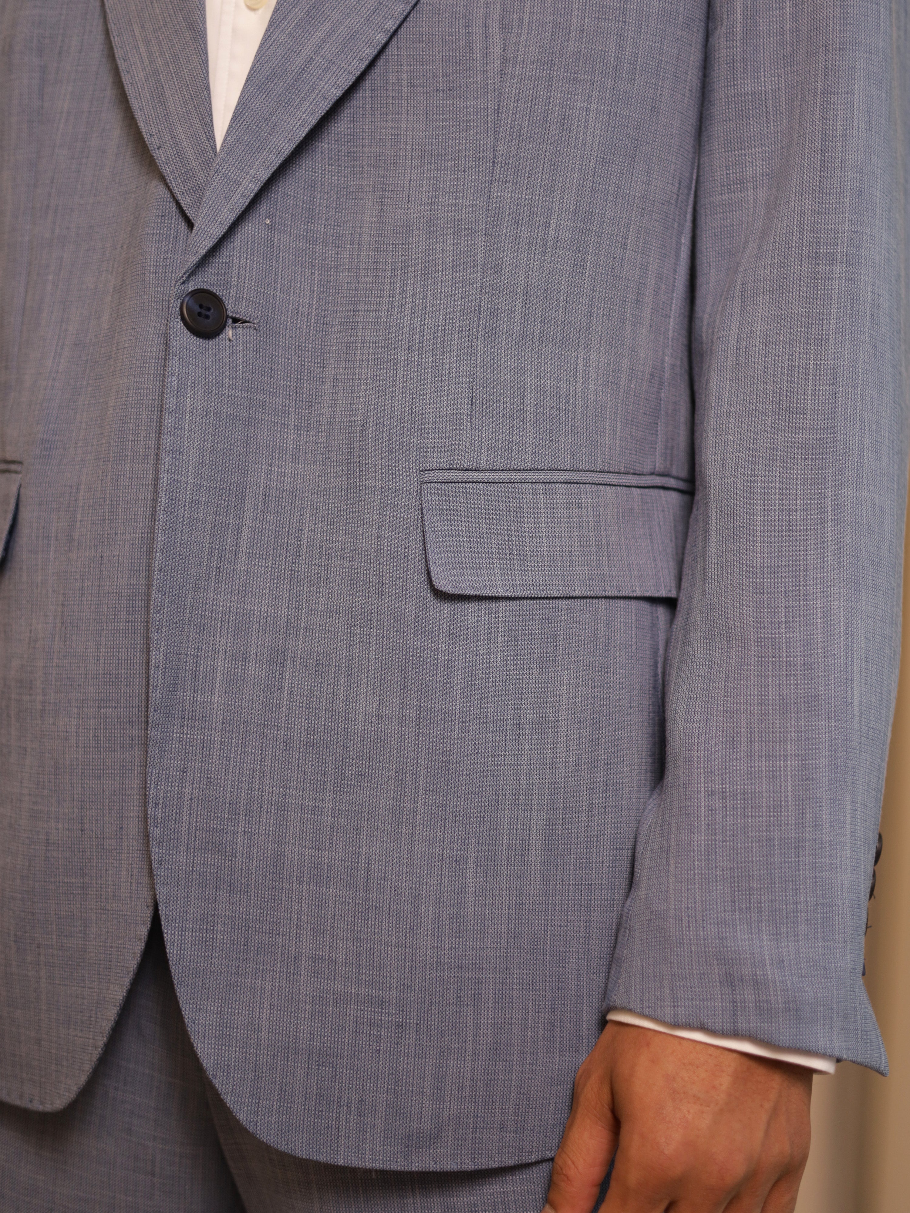 Neapolitan Peak Lapel Single Button Suit in Blue