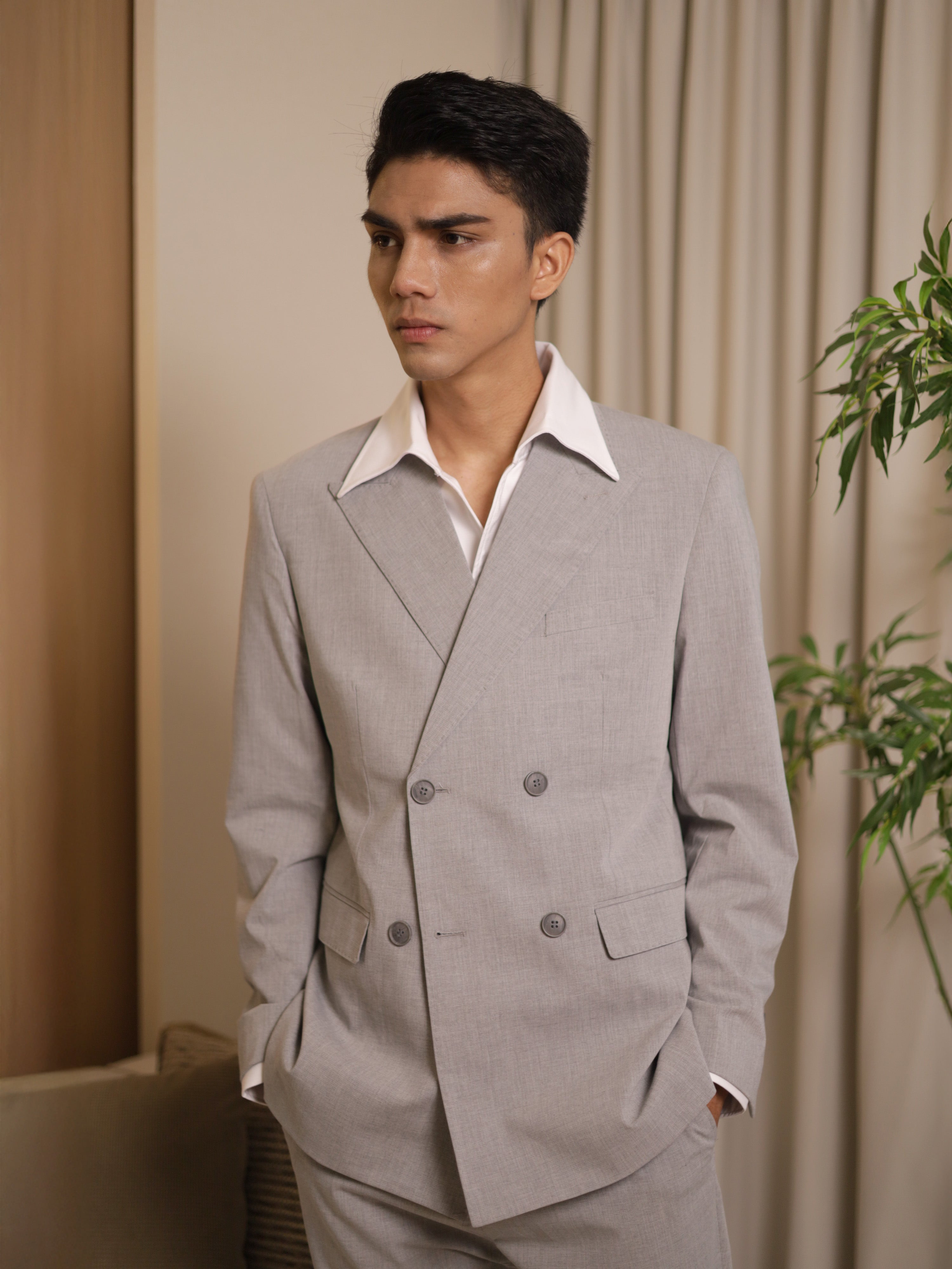 Neapolitan Double Breasted Suit in Light Grey