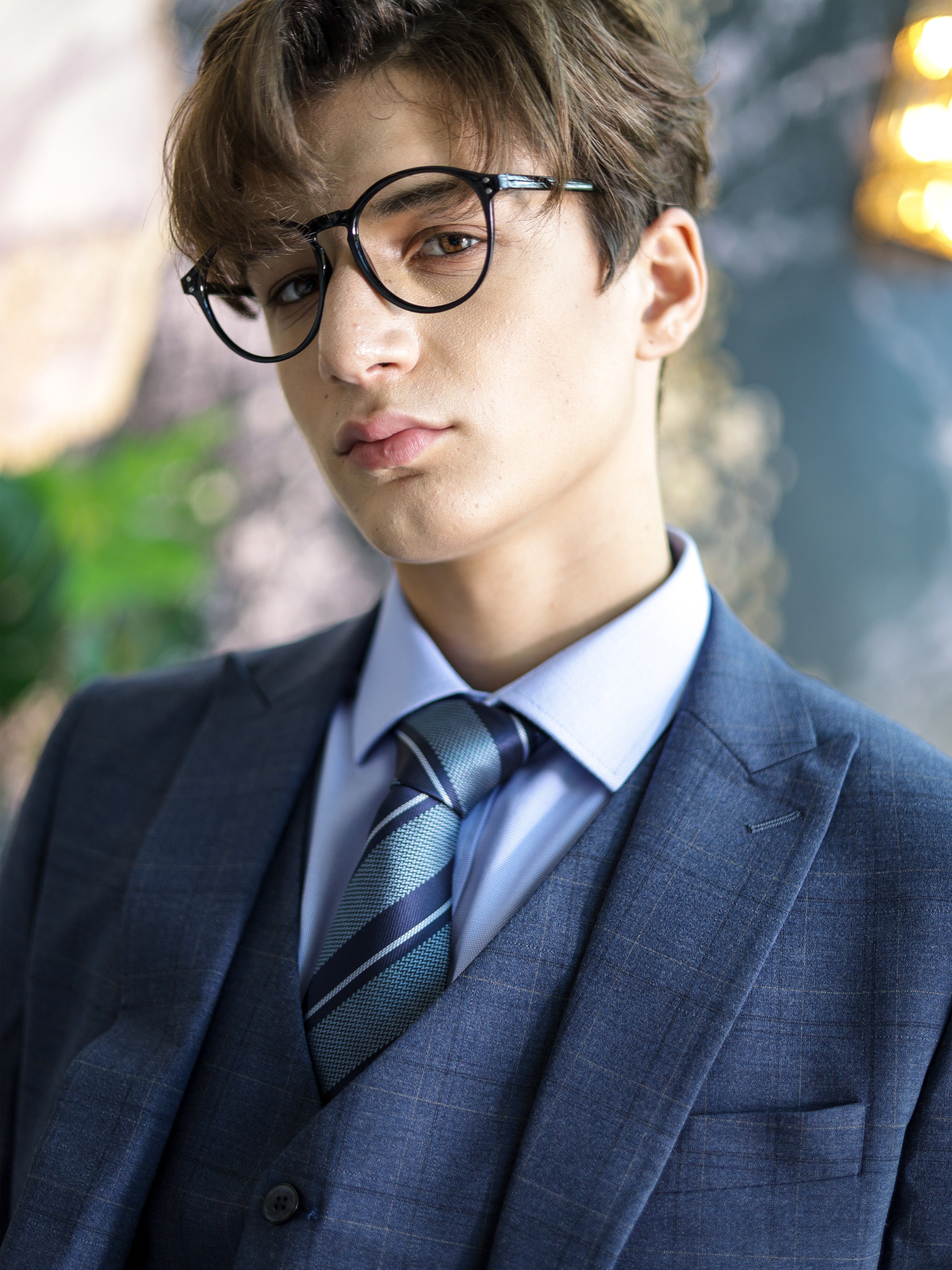 Windowpane Skinny Fit Single Button Formal Suit in Blue