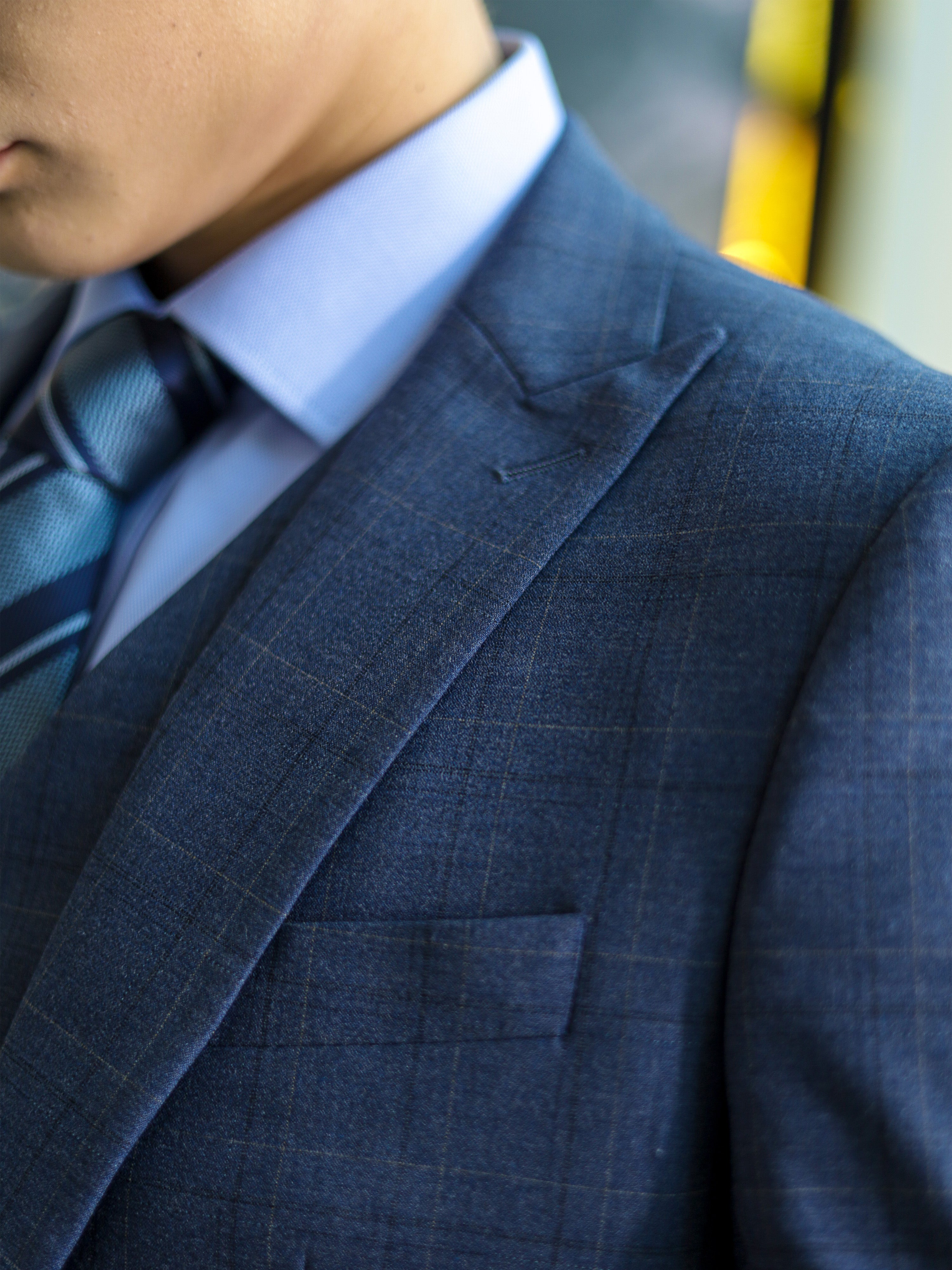 Windowpane Skinny Fit Single Button Formal Suit in Blue