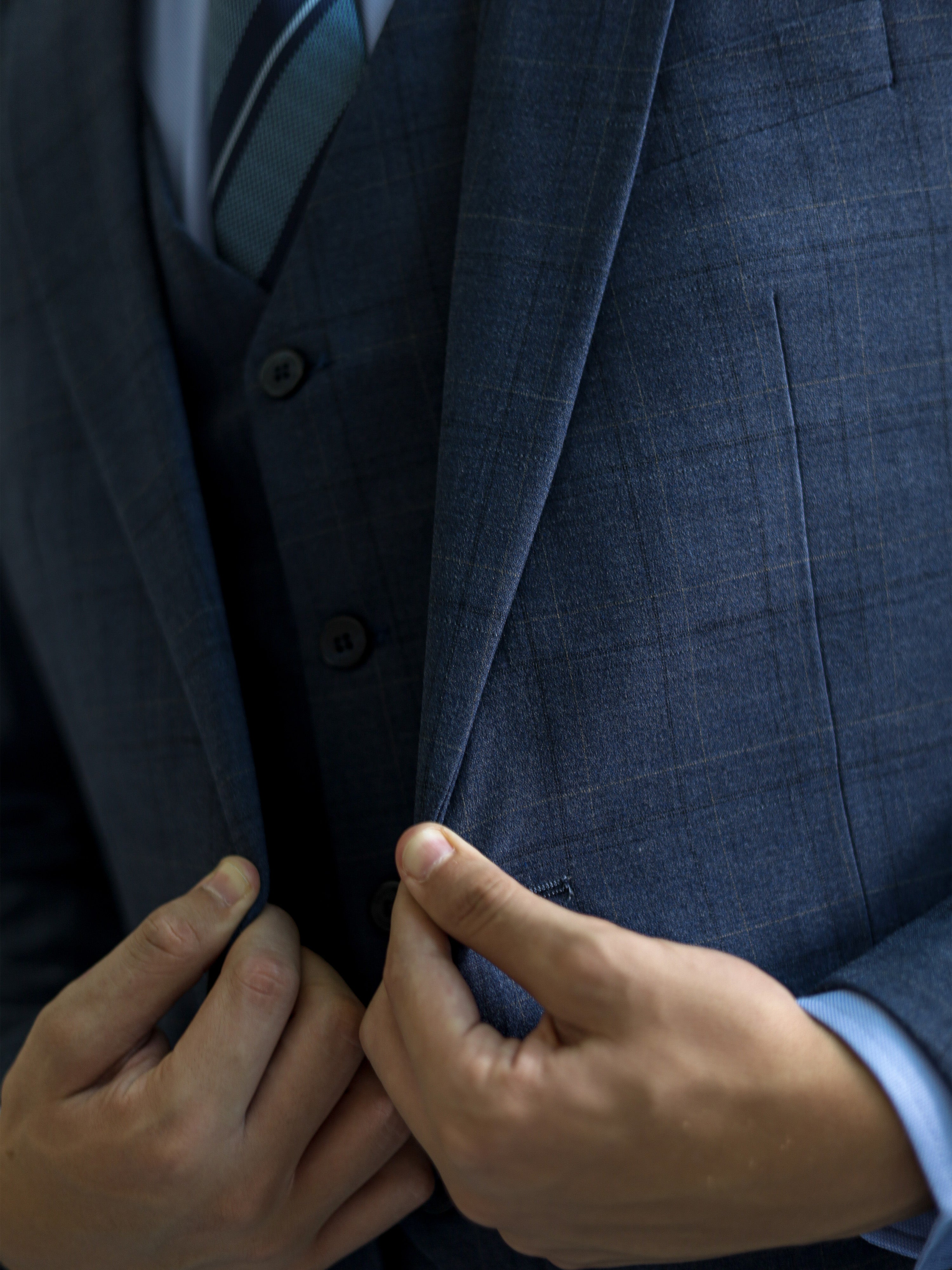 Windowpane Skinny Fit Single Button Formal Suit in Blue