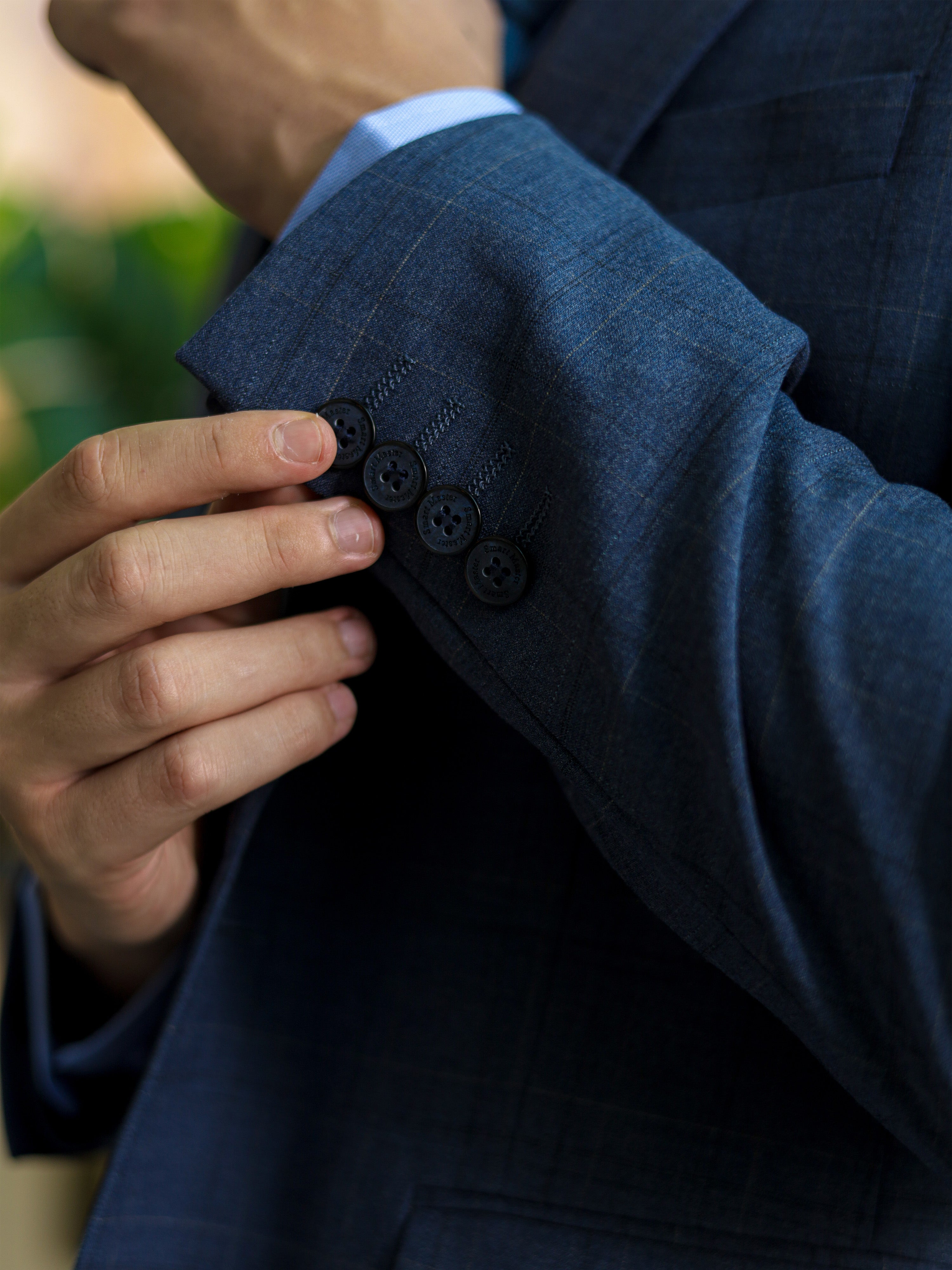 Windowpane Skinny Fit Single Button Formal Suit in Blue