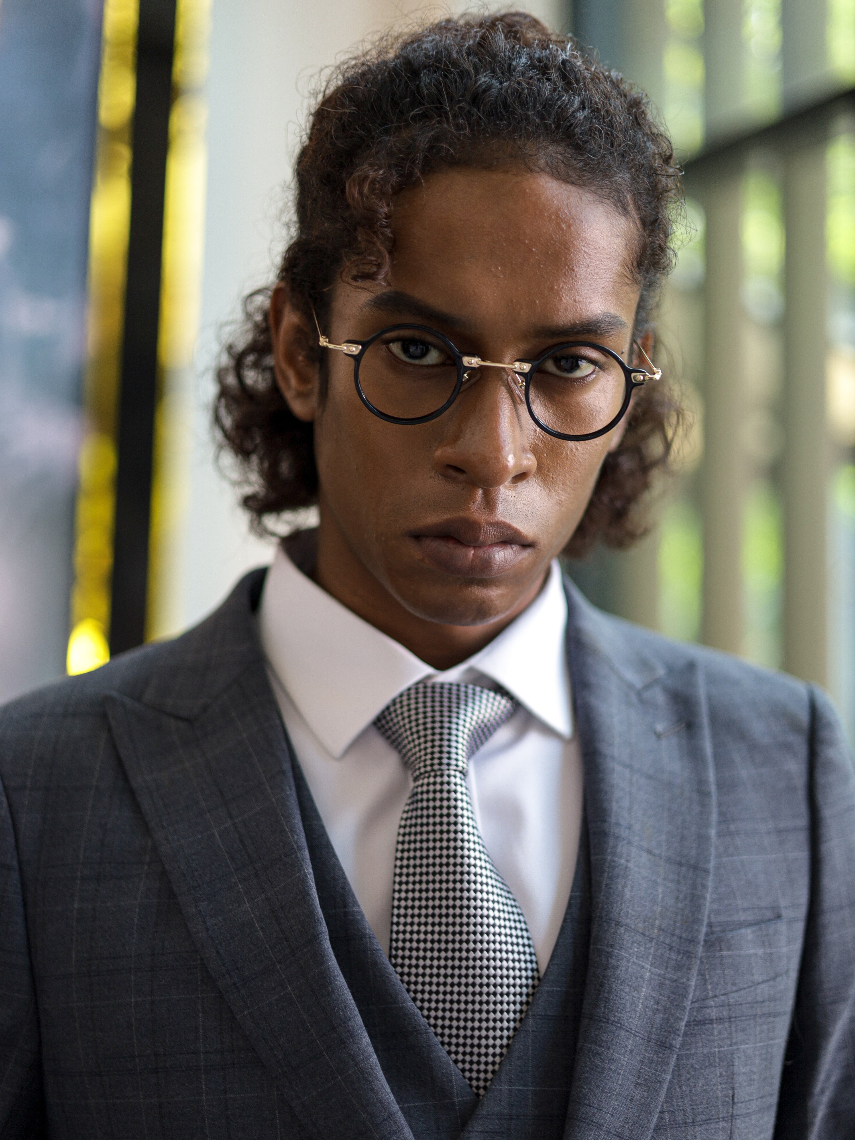 Windowpane Skinny Fit Single Button Formal Suit in Grey