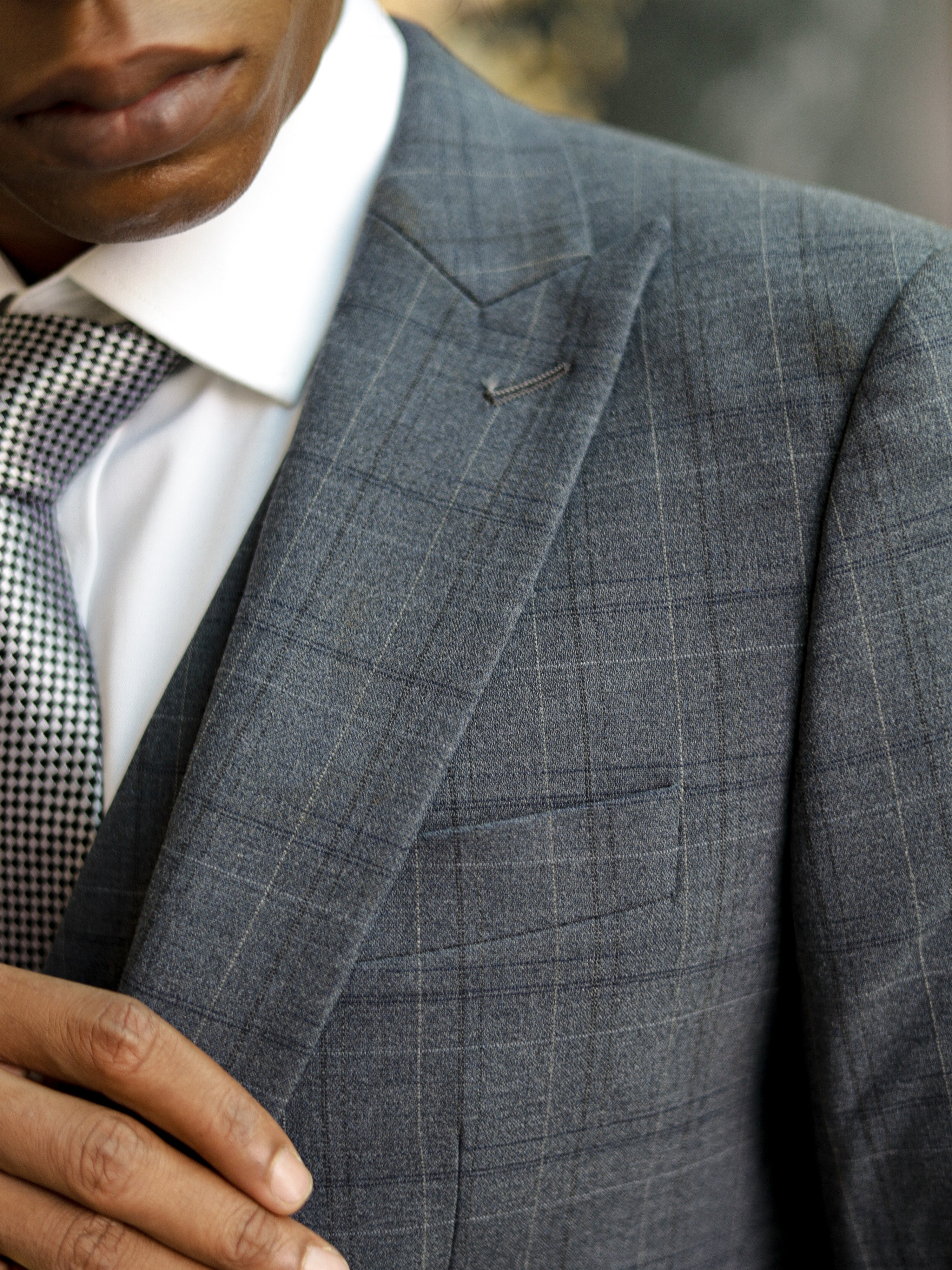 Windowpane Skinny Fit Single Button Formal Suit in Grey