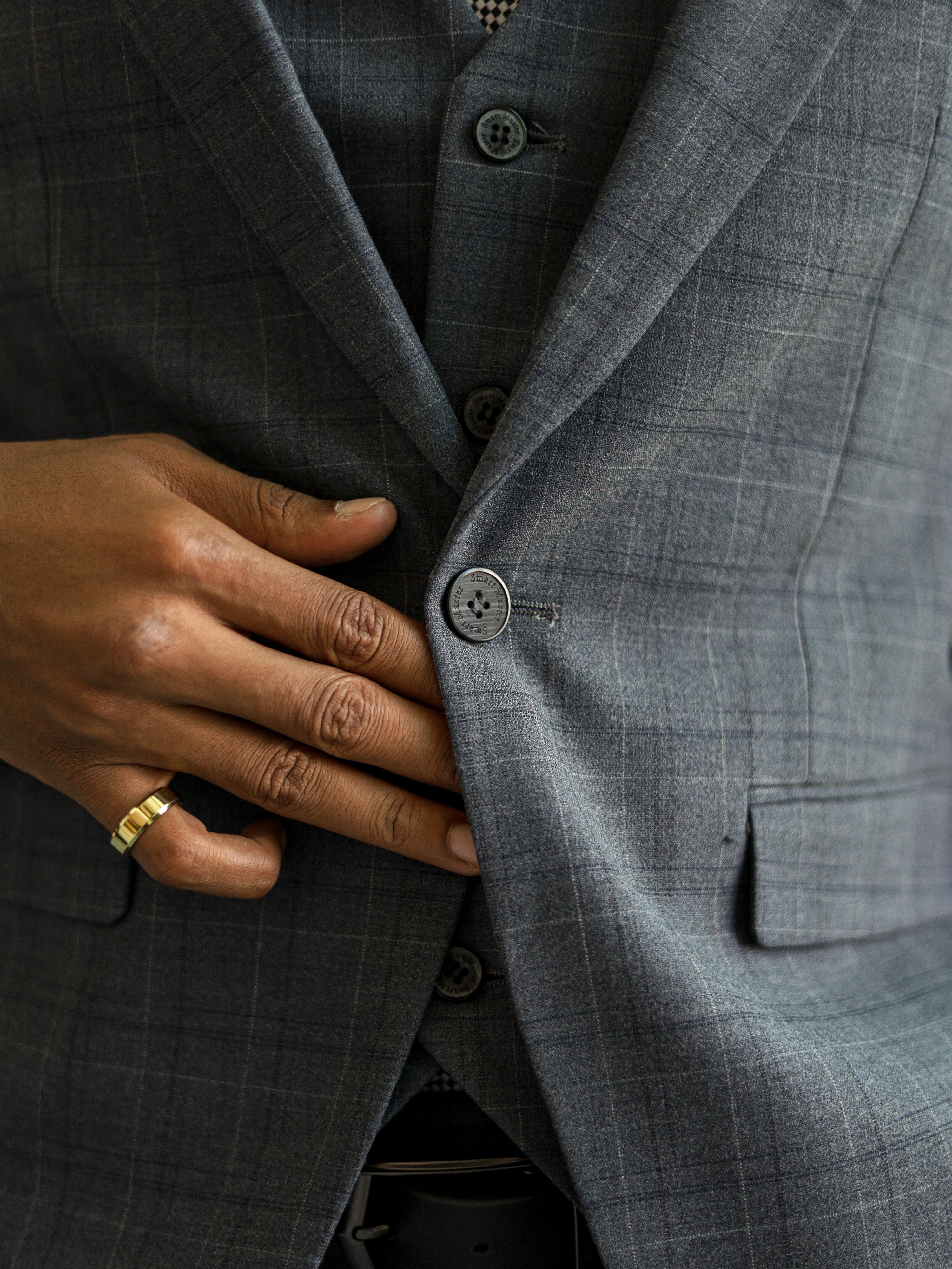 Windowpane Skinny Fit Single Button Formal Suit in Grey