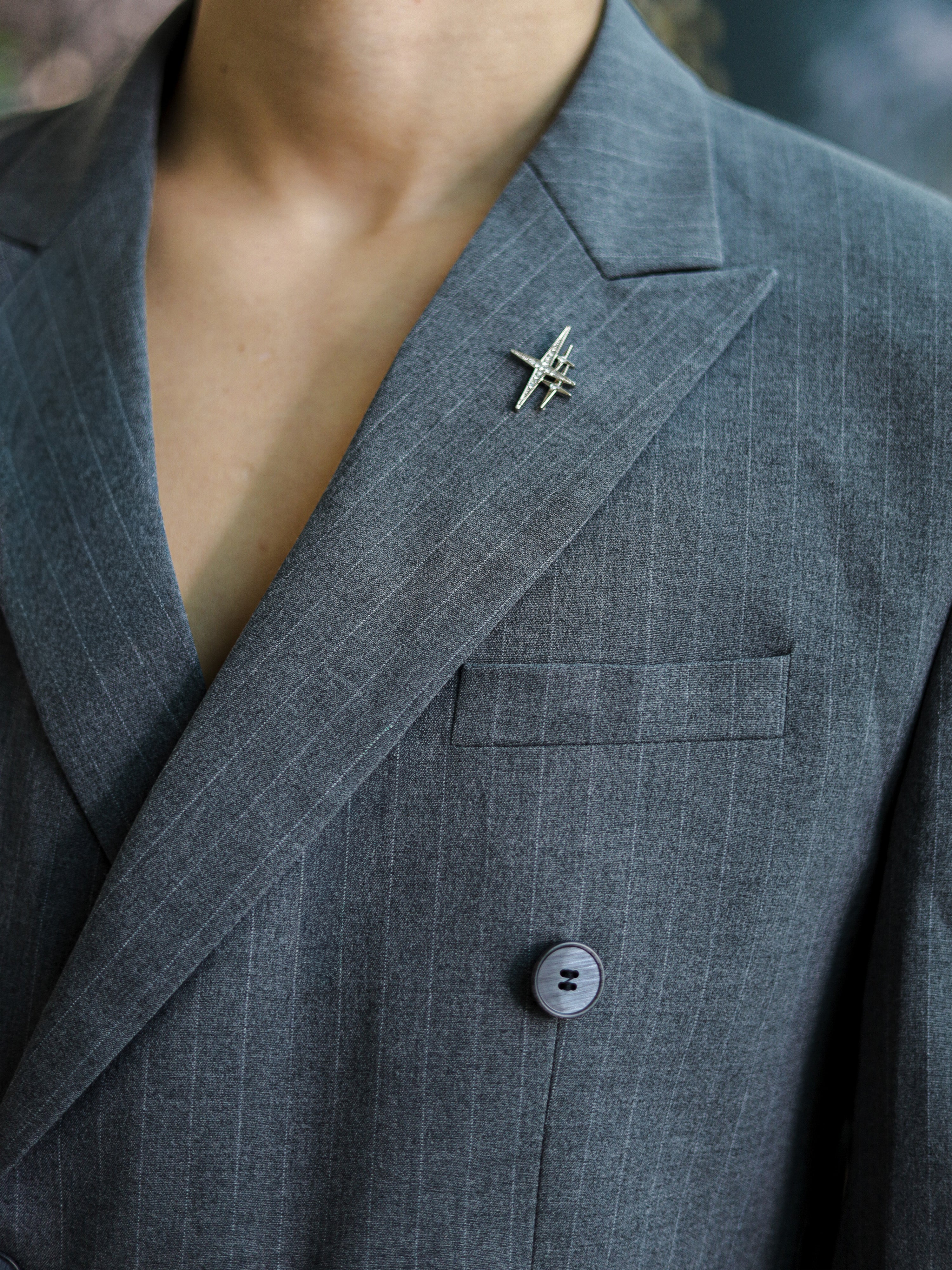 Double-Breasted Pinstripe Skinny Formal Suit in Grey
