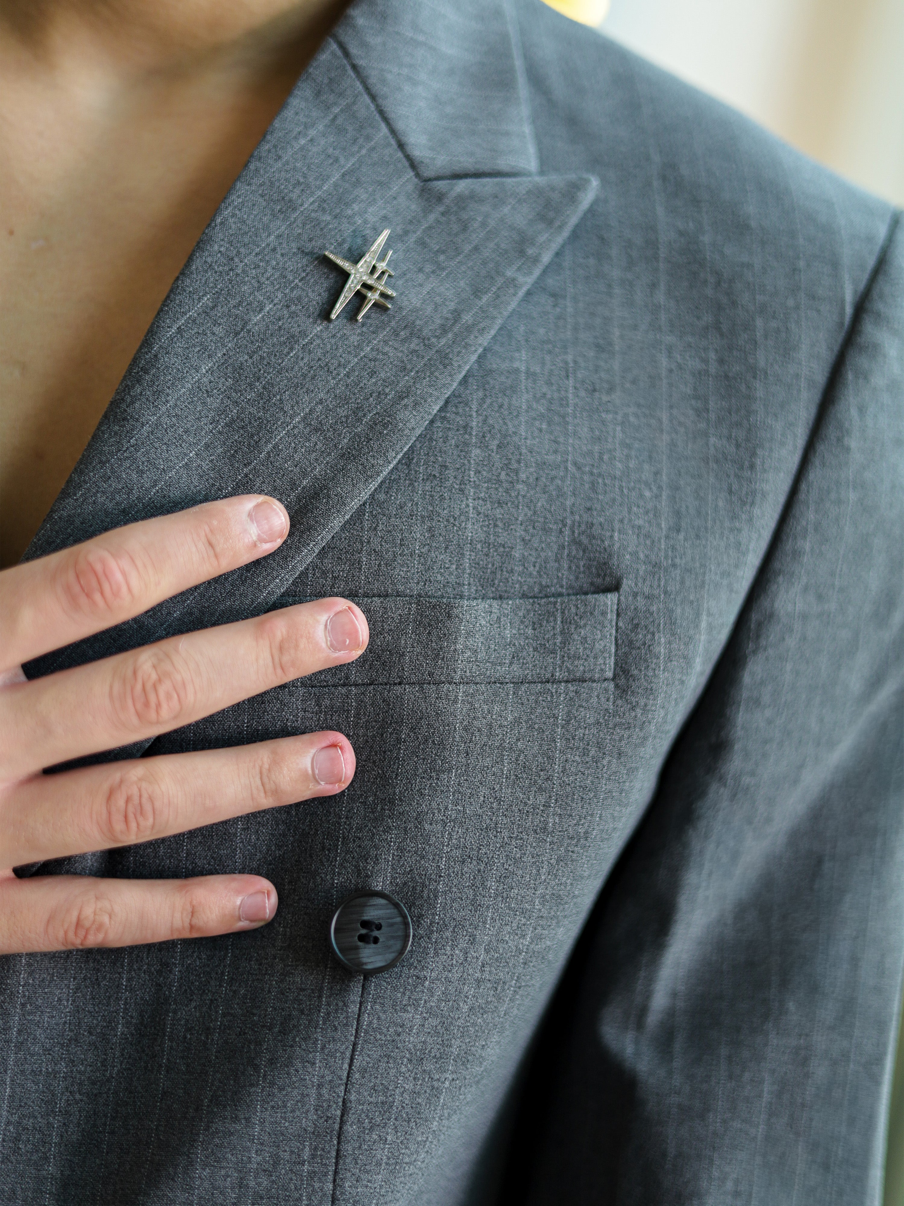 Double-Breasted Pinstripe Skinny Formal Suit in Grey