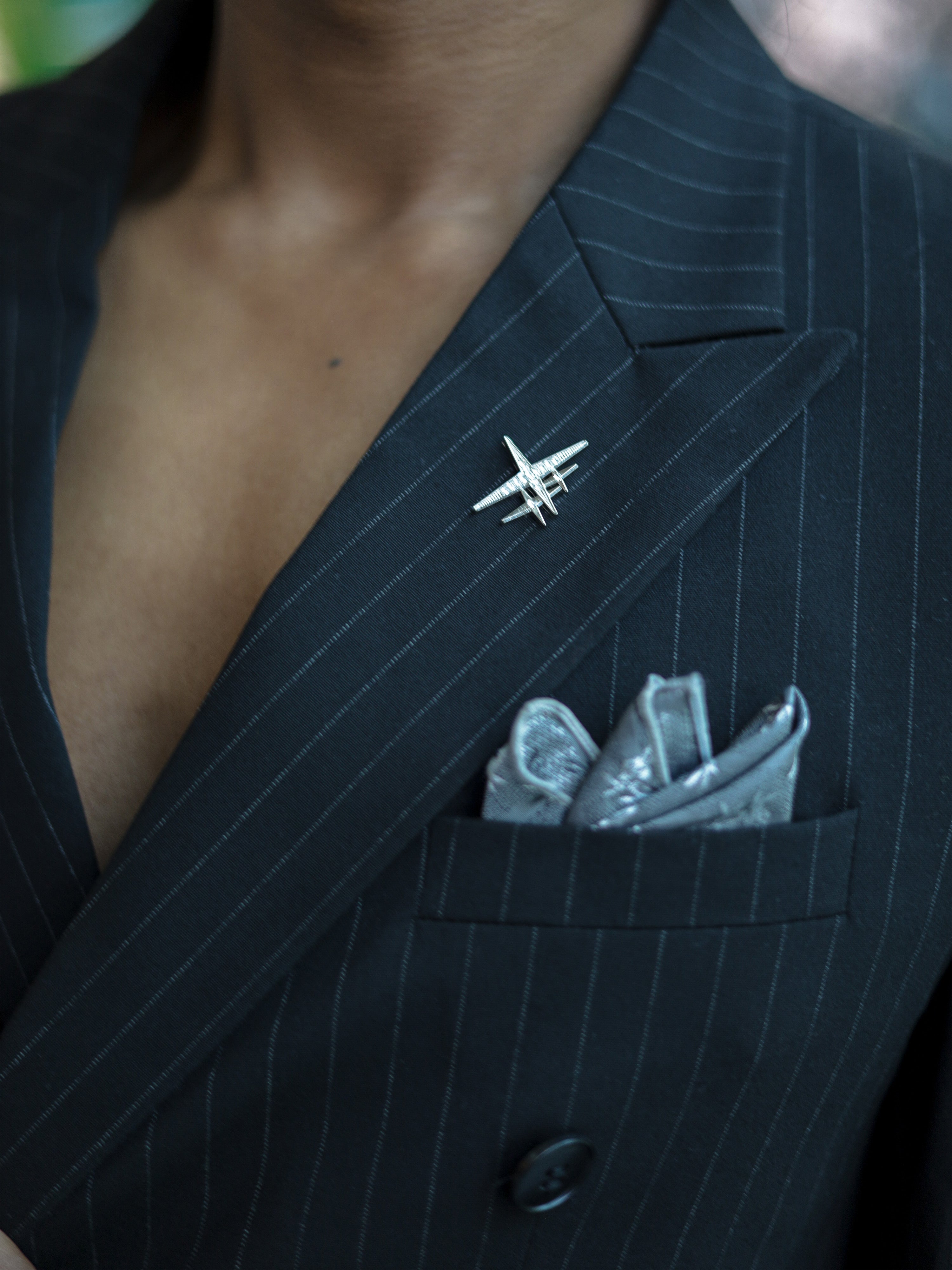 Double-Breasted Pinstripe Skinny Formal Suit in Black