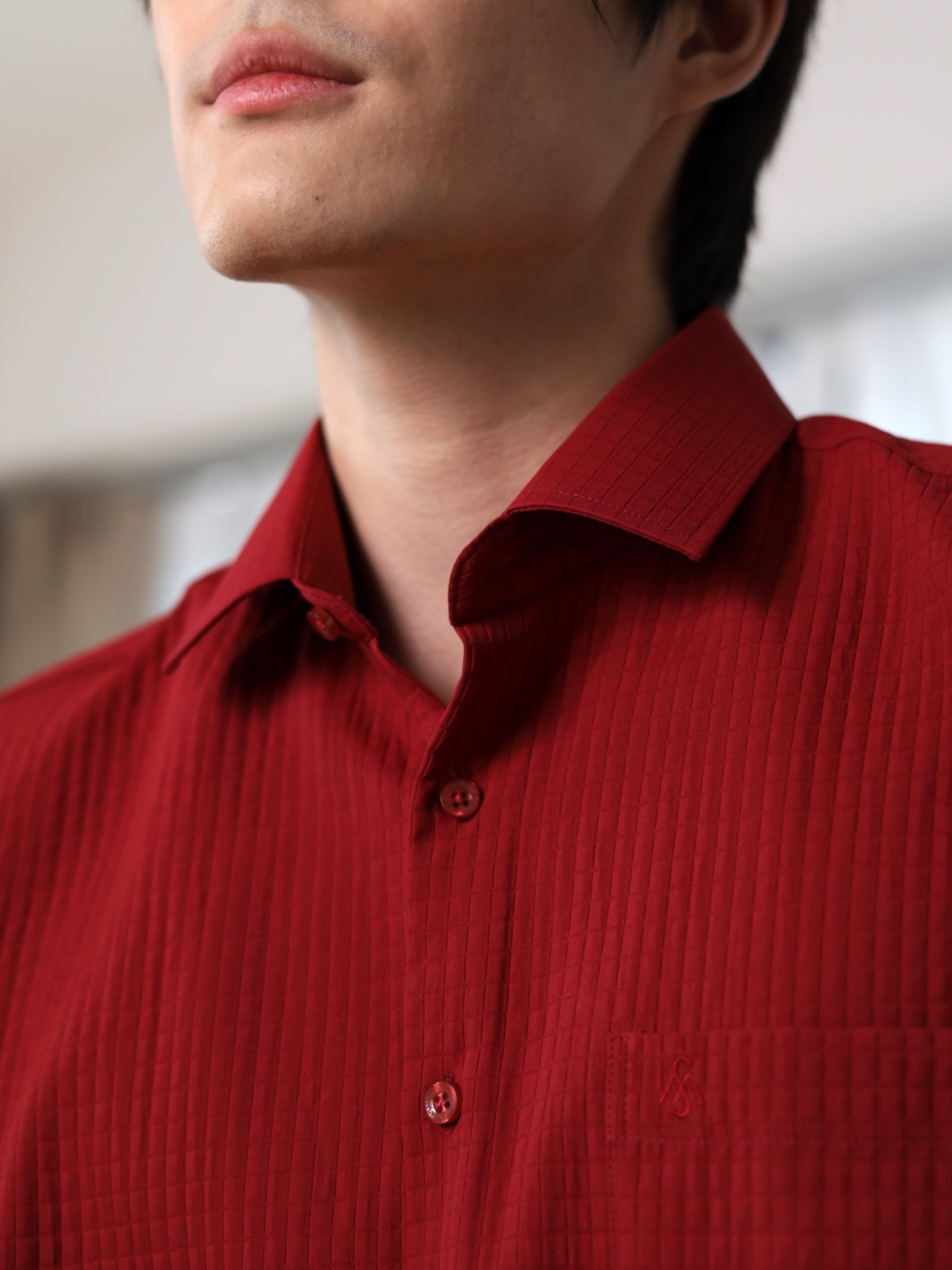 Matelassé-style Red Casual Shirt