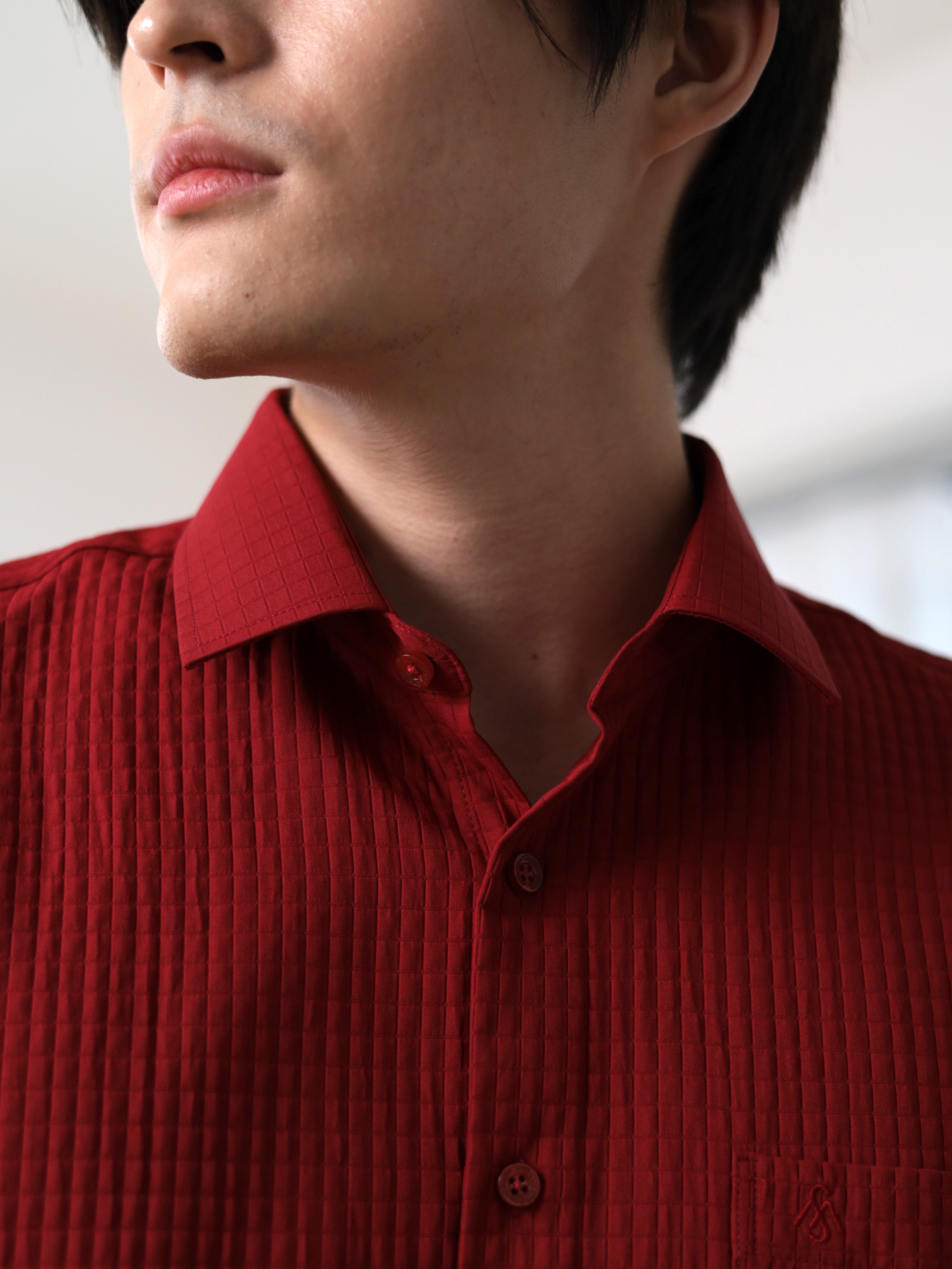 Matelassé-style Red Casual Shirt