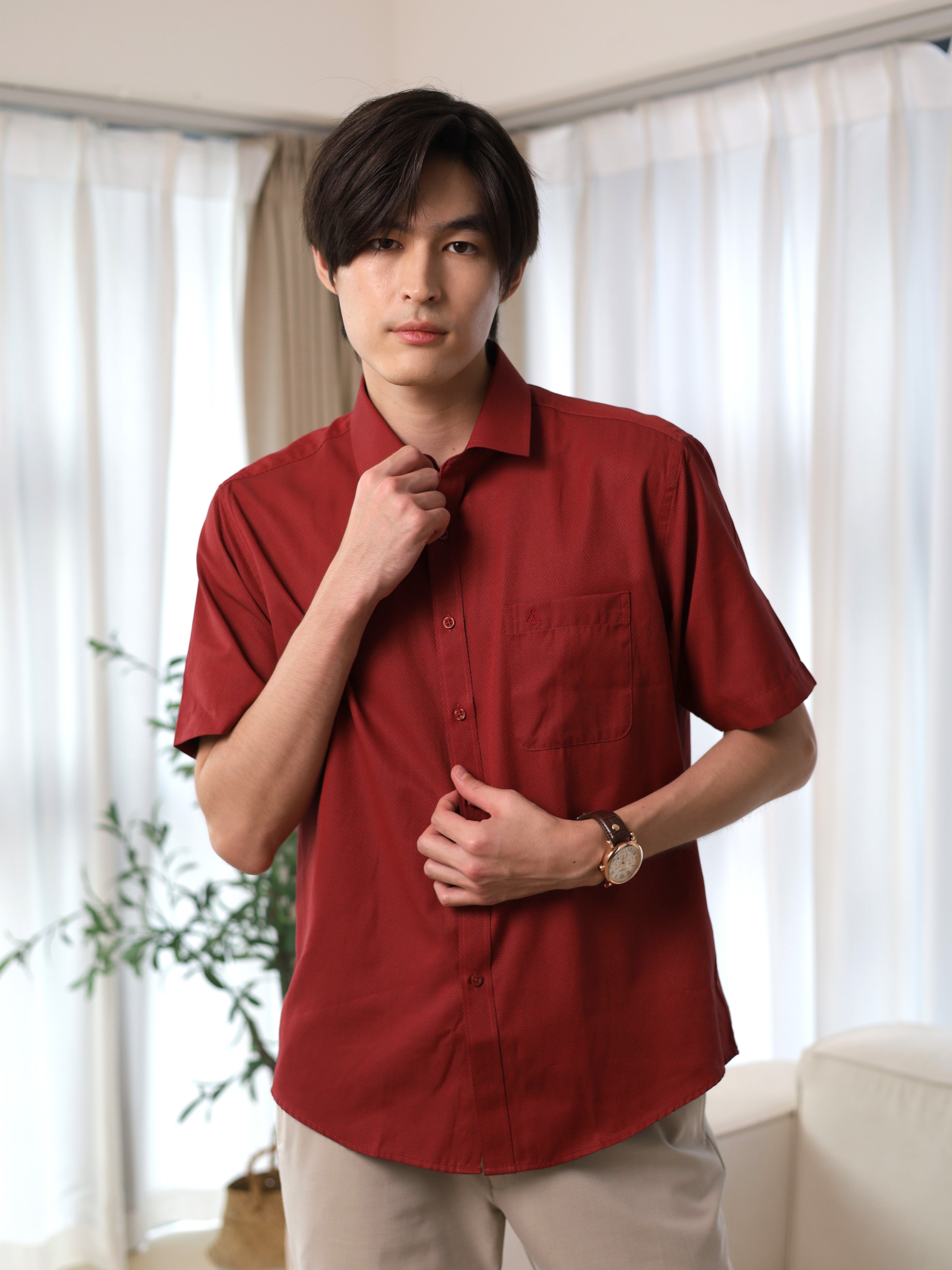 Textured Red Casual Shirt