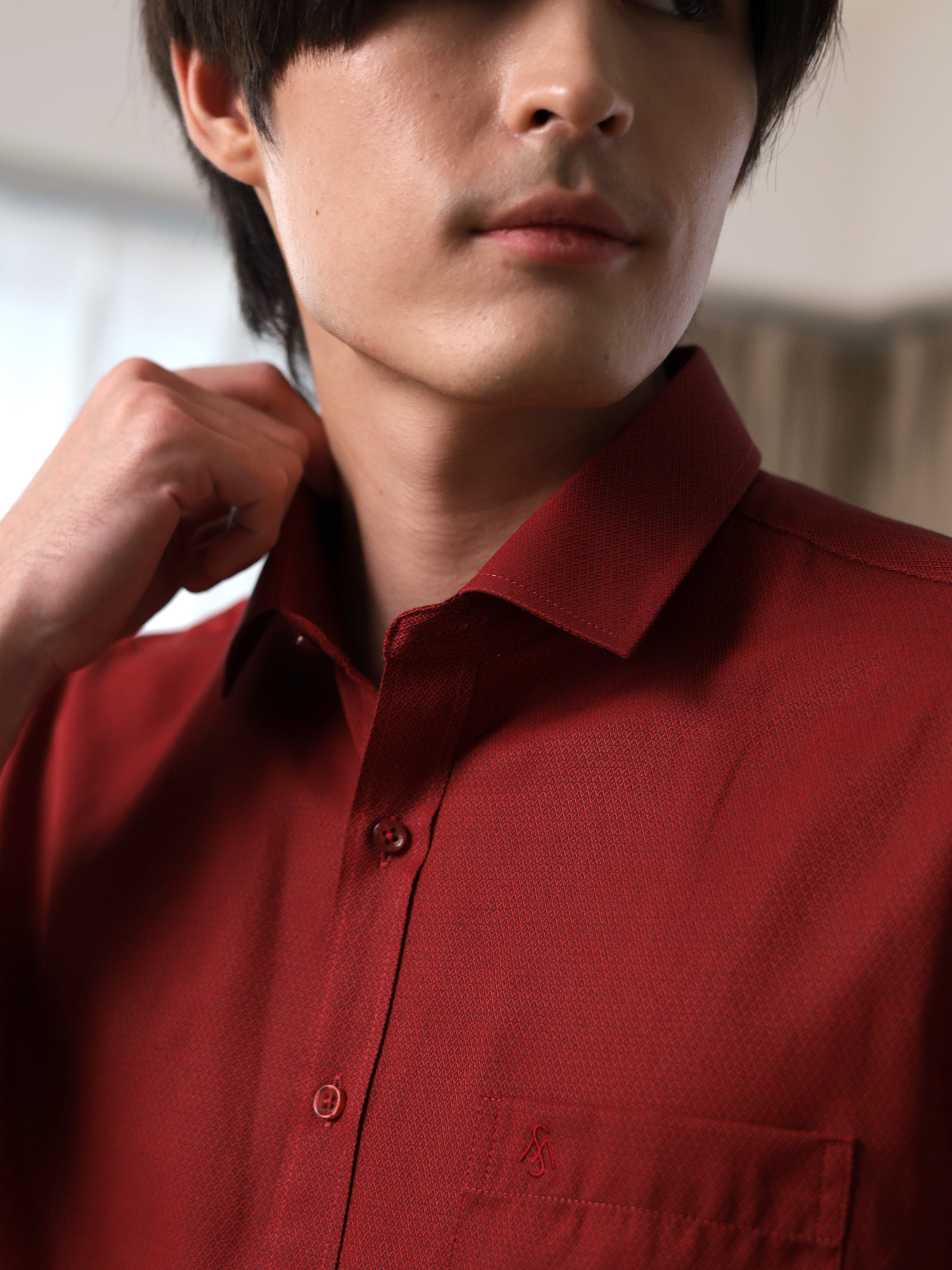 Textured Red Casual Shirt