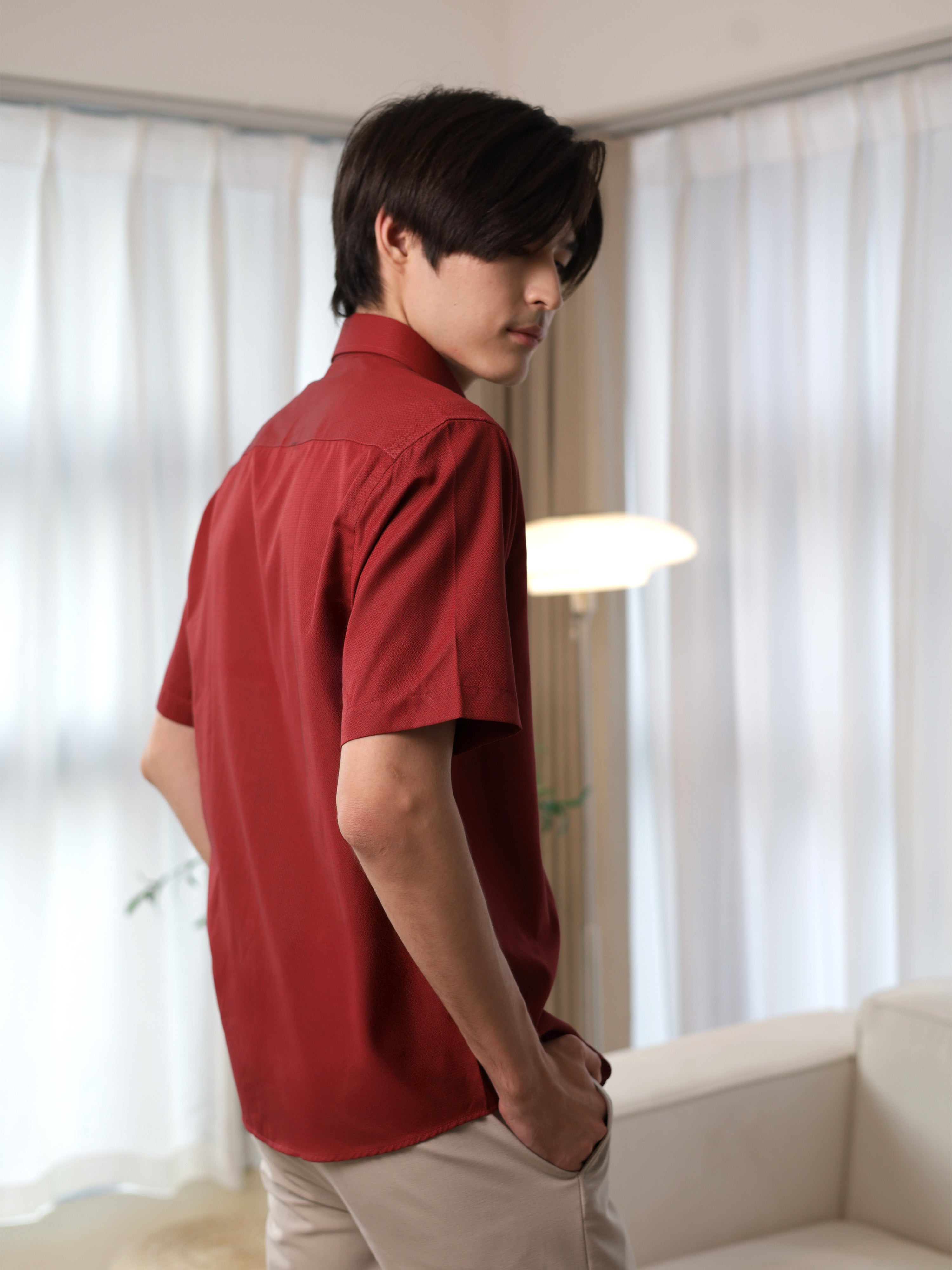 Textured Red Casual Shirt