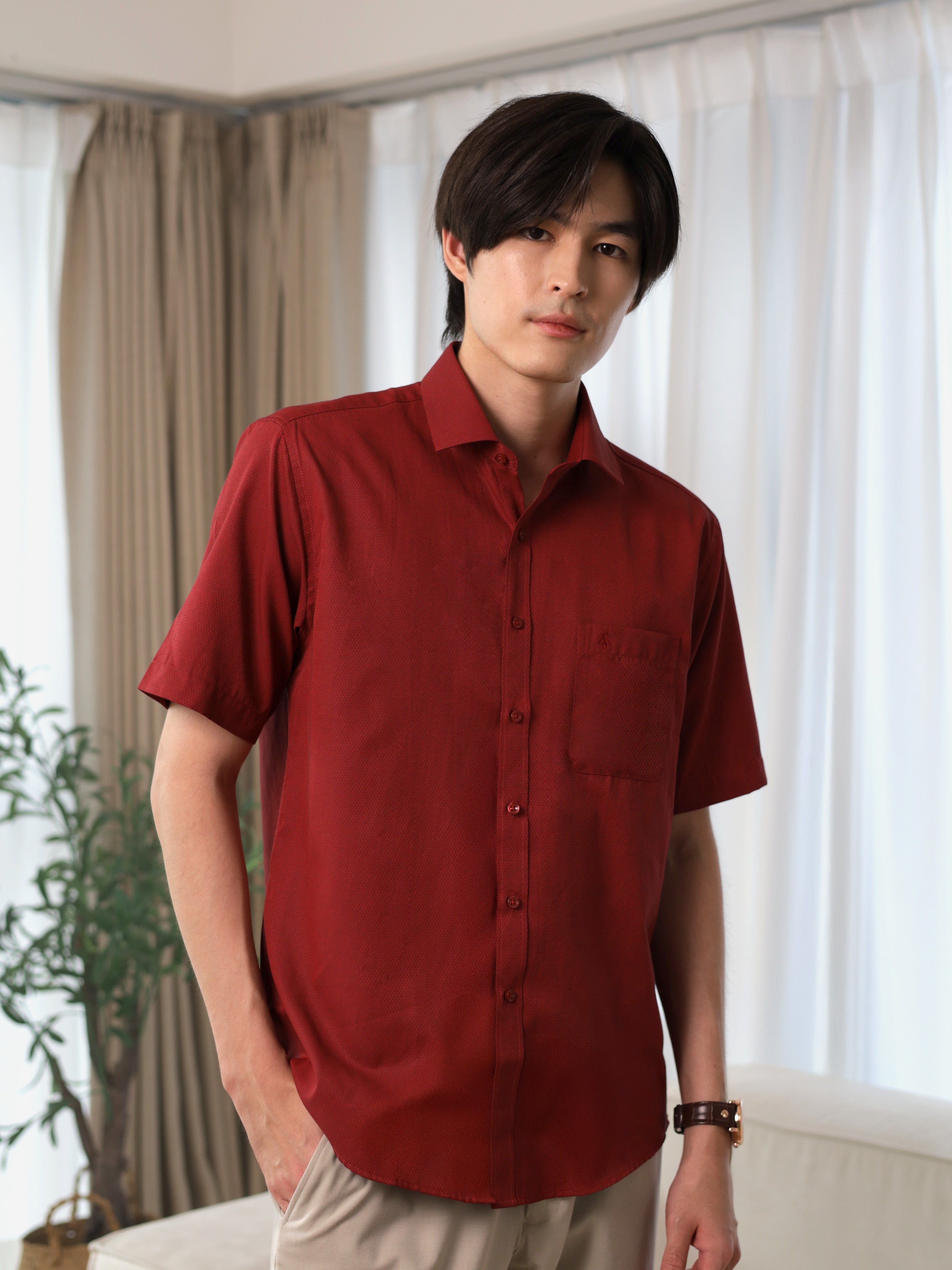Textured Red Casual Shirt