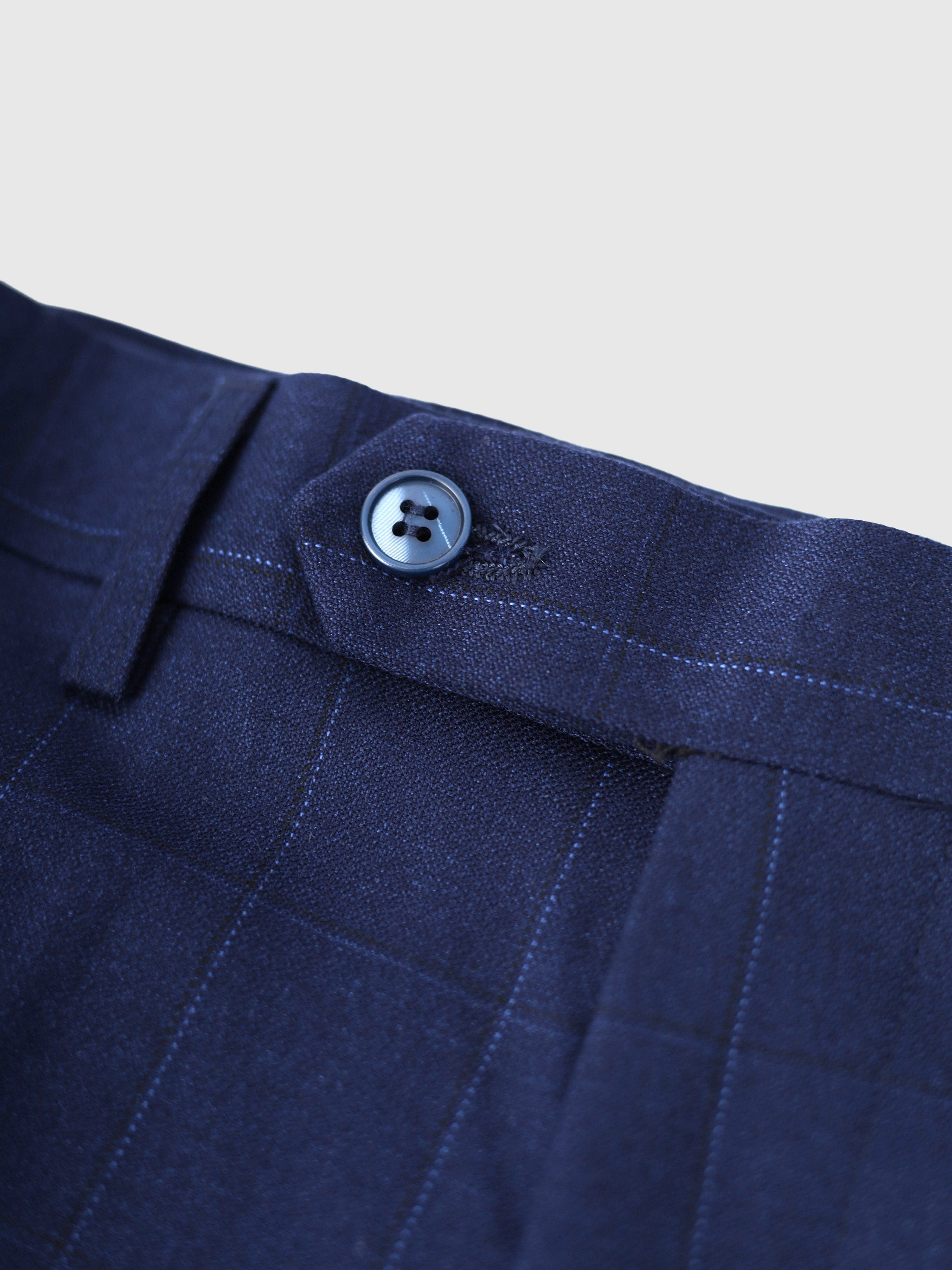 Windowpane Trousers Blue Slim Fit