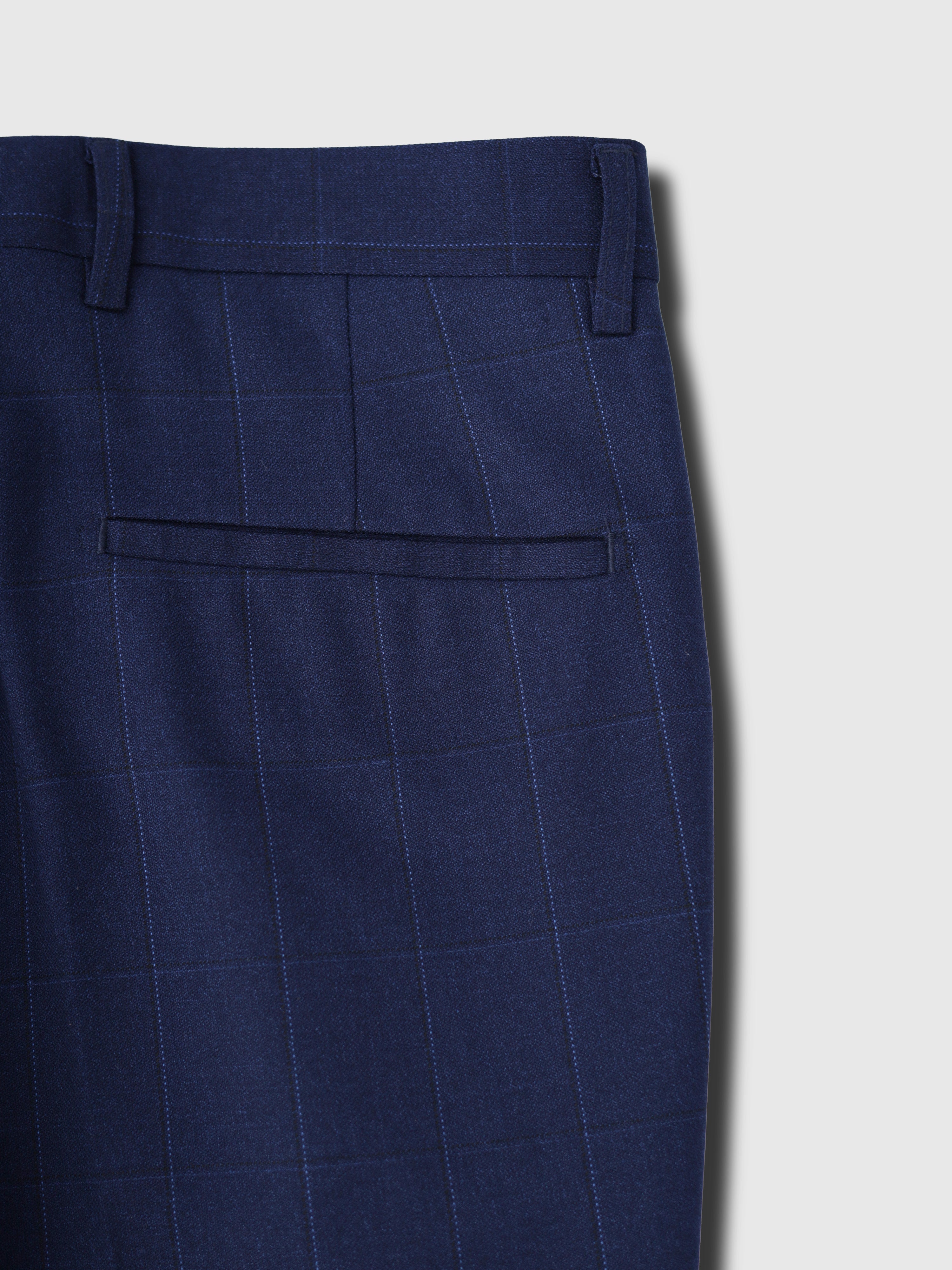 Windowpane Trousers Blue Slim Fit