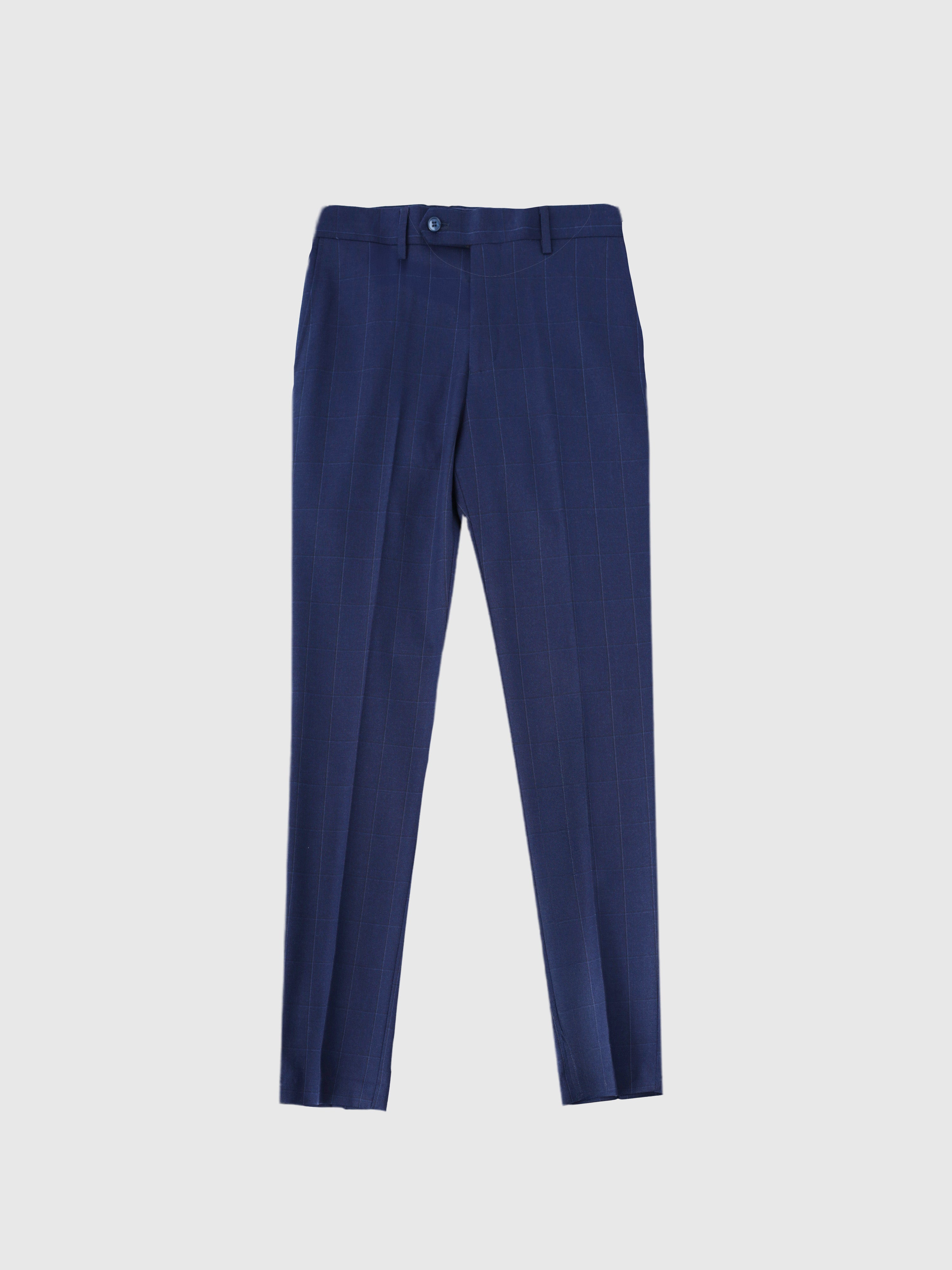 Windowpane Trousers Blue Slim Fit