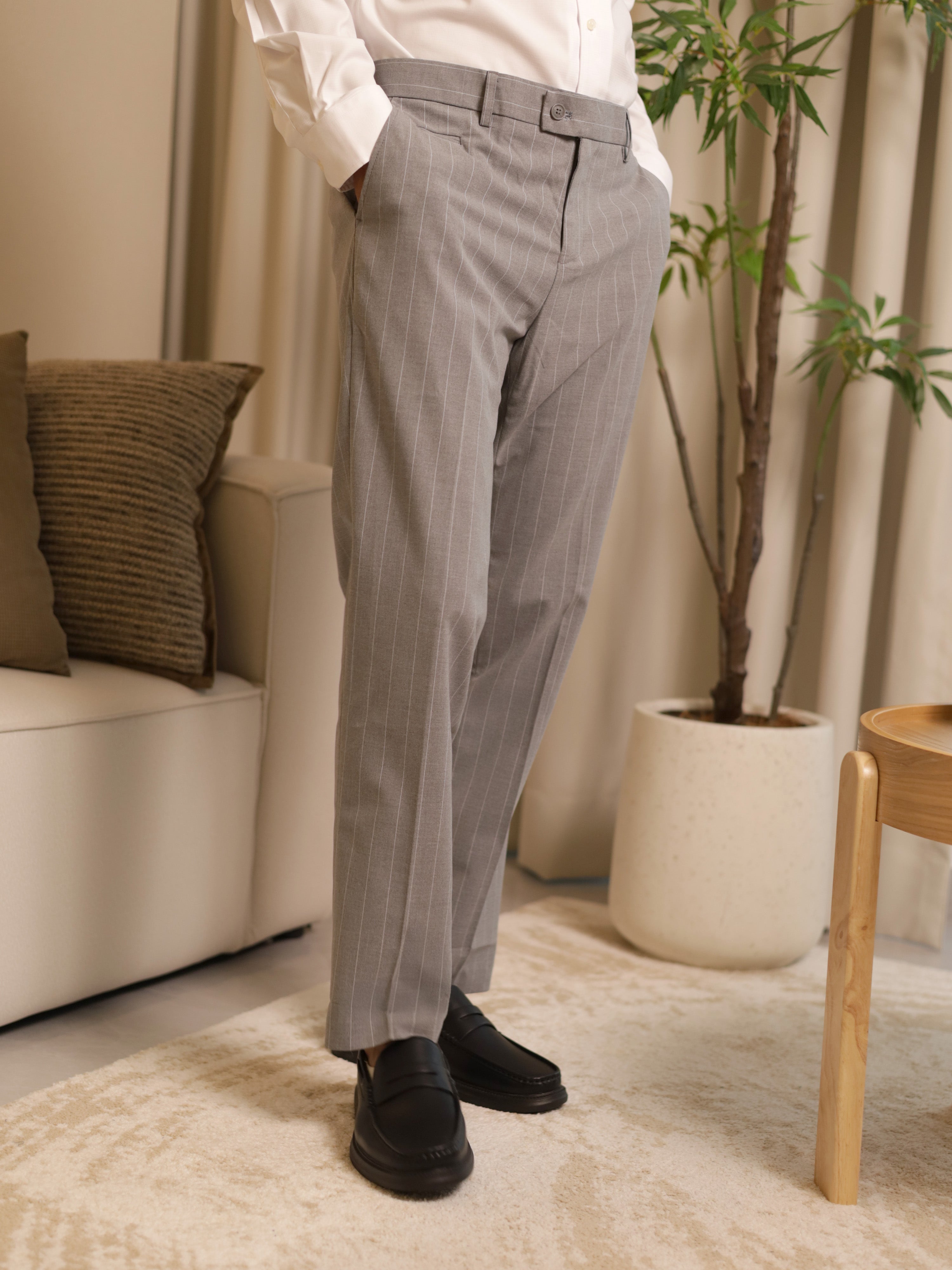 Neapolitan Pinstripe Formal Trousers in Light Grey