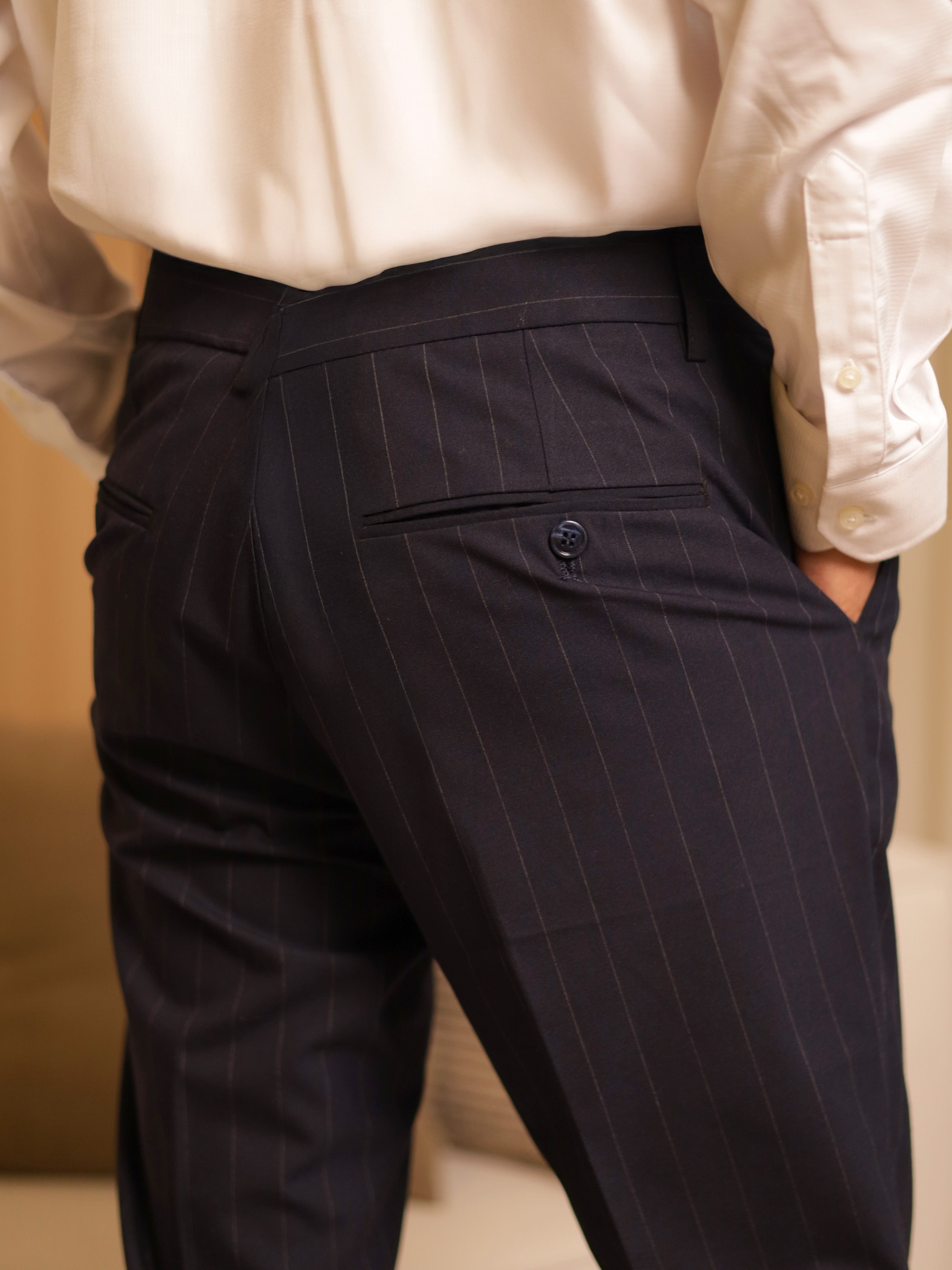 Neapolitan Pinstripe Formal Trousers in Dark Blue