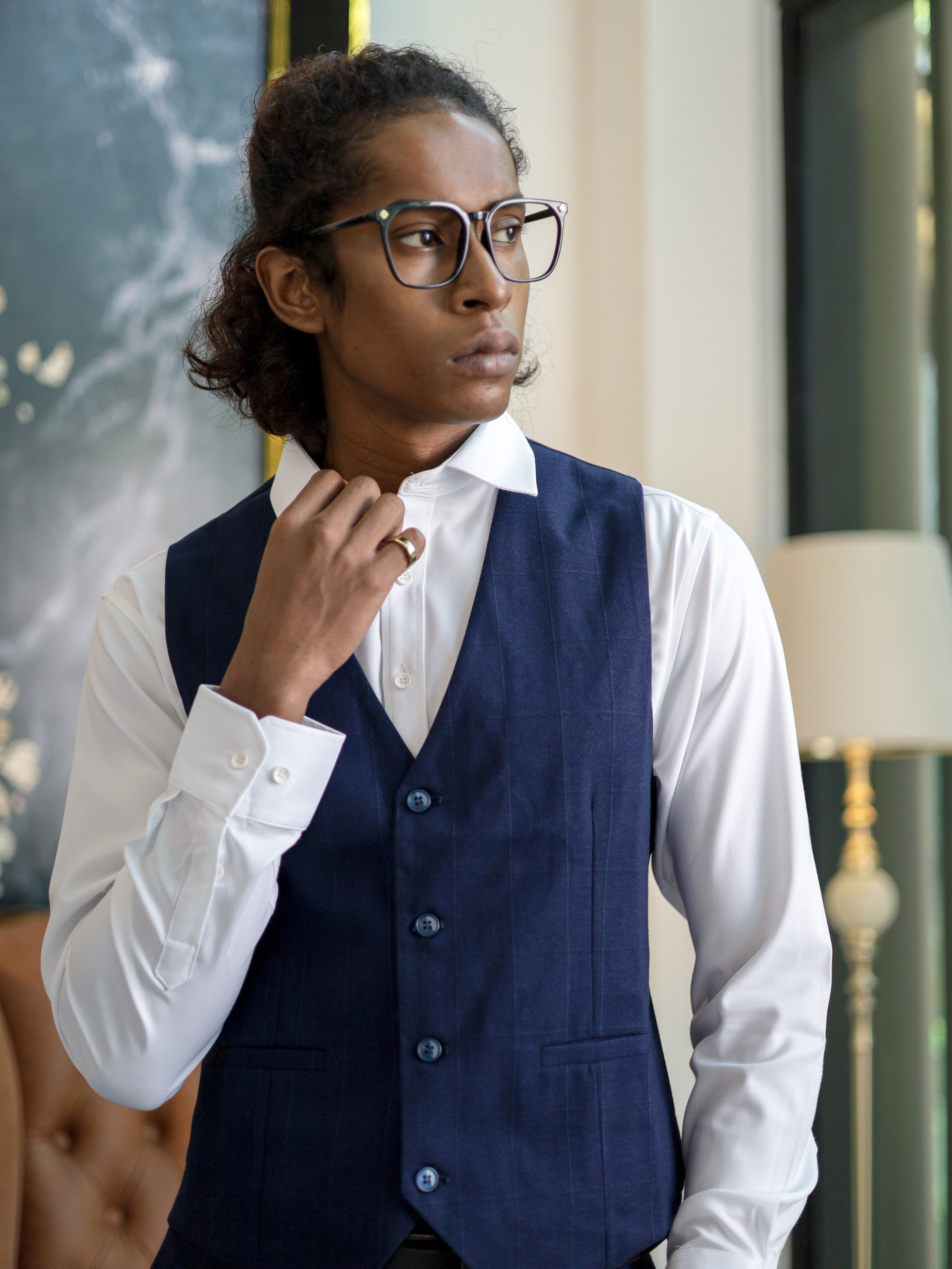 WindowPane Slim Fit Formal Vest in Blue