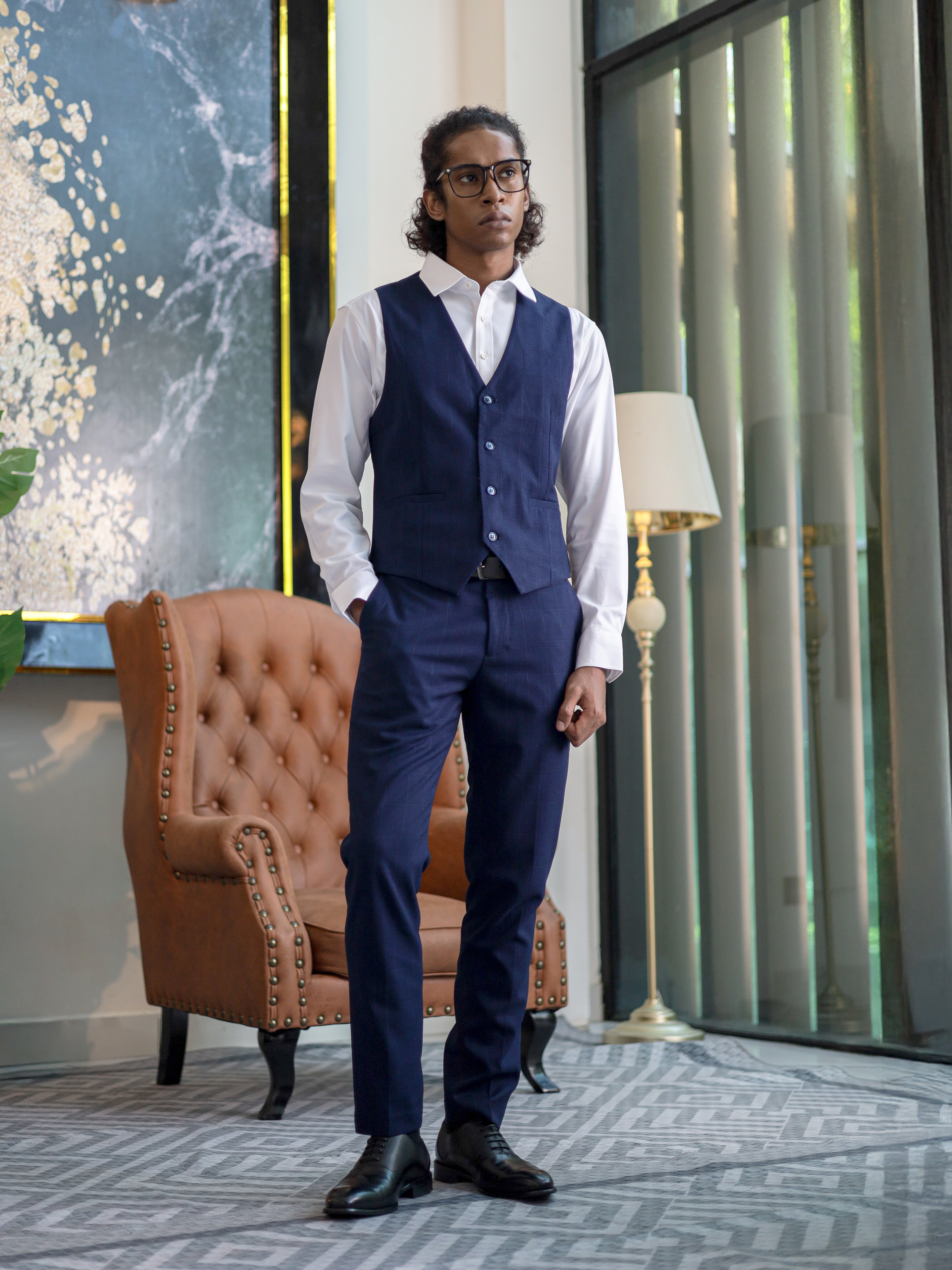 WindowPane Slim Fit Formal Vest in Blue