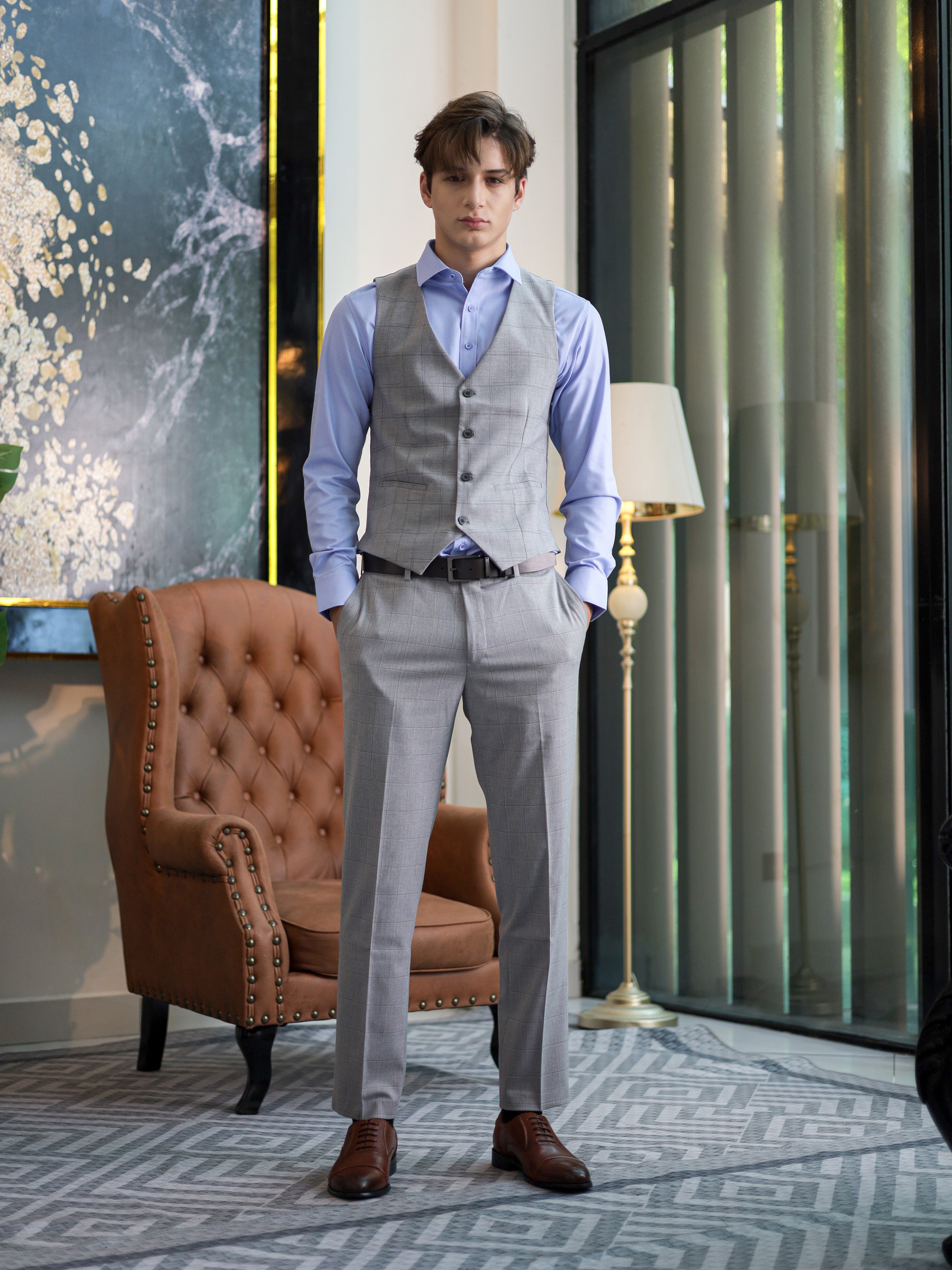WindowPane Skinny Fit Formal vest in Light Grey