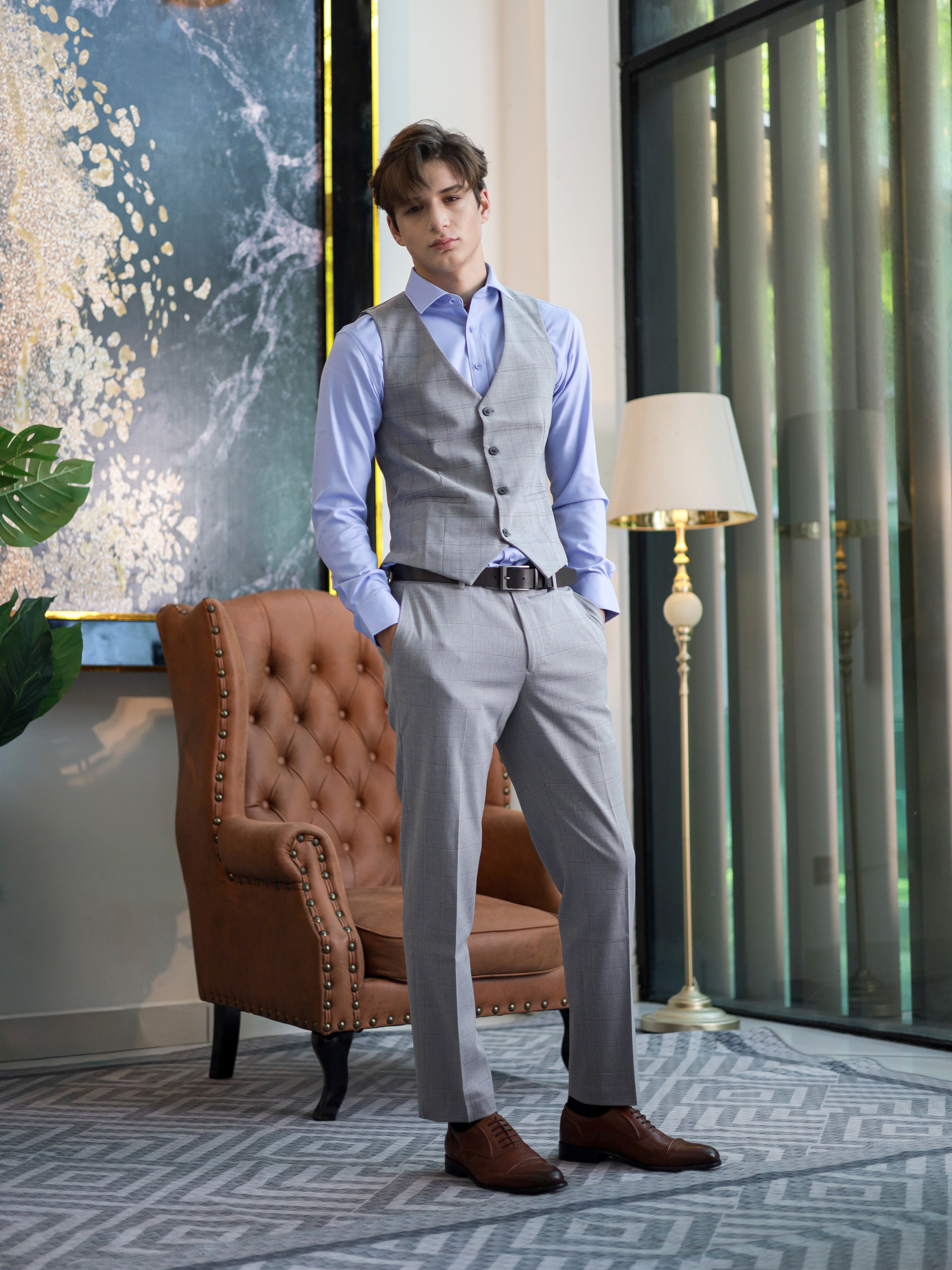 WindowPane Skinny Fit Formal vest in Light Grey